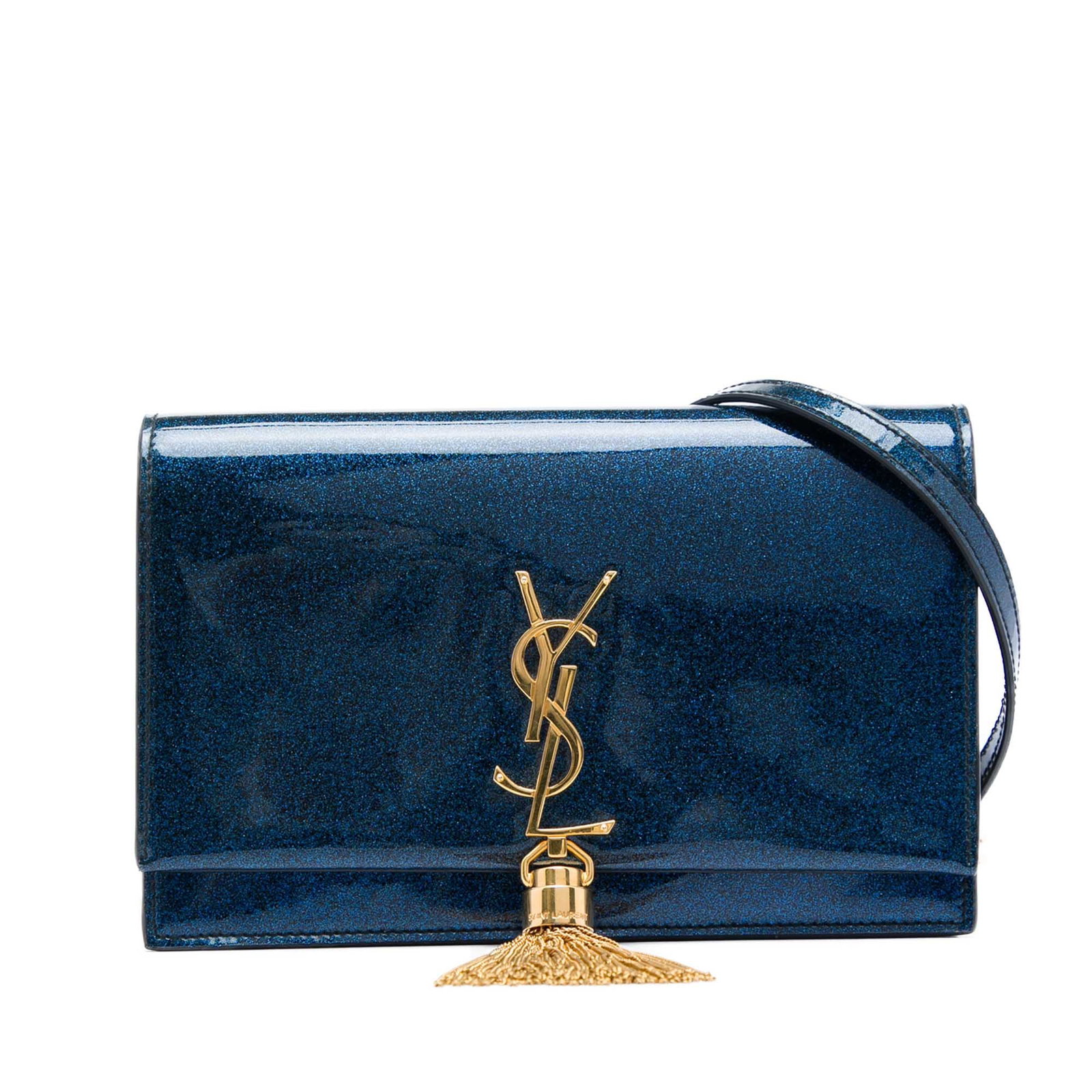 Saint Laurent Kate Tassel Wallet on Chain Blue Patent Leather (1 of 5)
