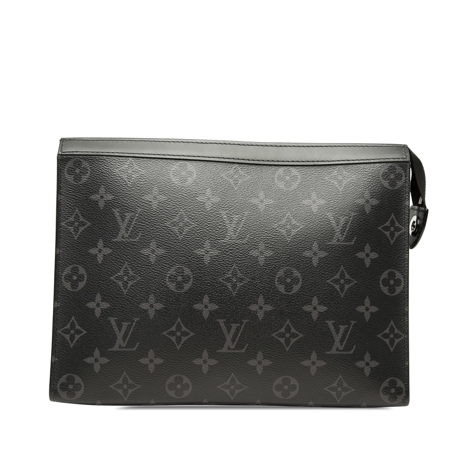 Louis Vuitton Pochette Voyage MM Monogram Eclipse clutch bag: Louis Vuitton Pochette Voyage MM Monogram Eclipse clutch bag Louis Vuitton Monogram Eclipse Pochette Voyage MM clutch bag crafted with a Monogram Eclipse canvas body and leather trim. It features a to