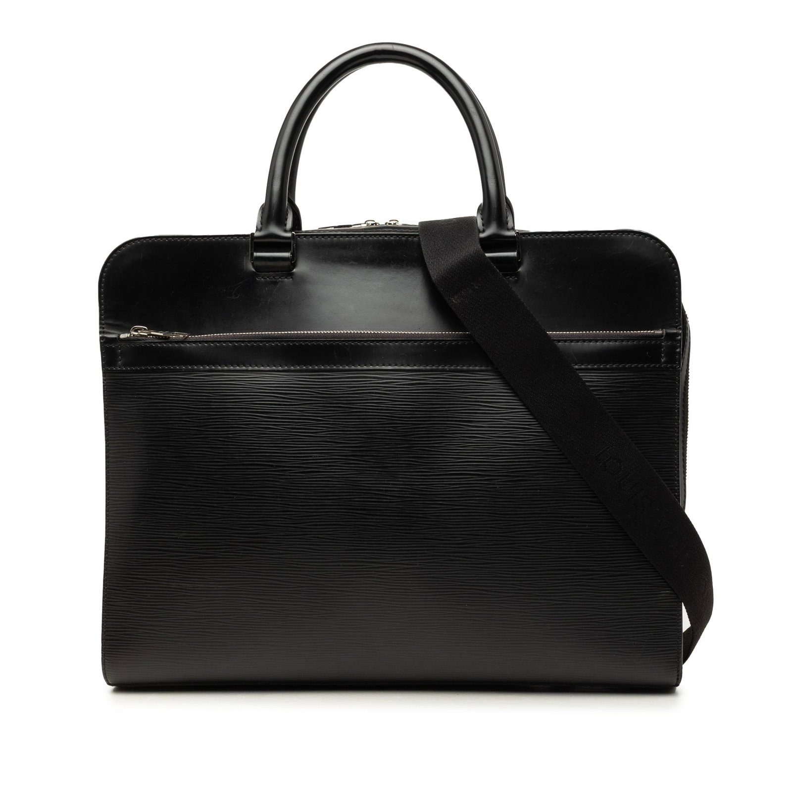 Louis Vuitton Bassano GM black Epi leather briefcase bag: Louis Vuitton Bassano GM black Epi leather briefcase bag Louis Vuitton Epi Bassano GM bag crafted in black Epi leather with rolled leather handles and a detachable, adjustable flat strap. The design i