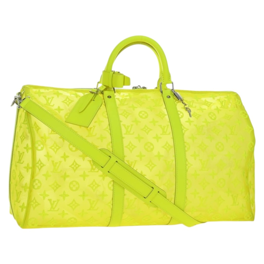 Louis Vuitton M55380 Keepall Bandouliere 50 Boston Bag Yellow Monogram Canvas: Louis Vuitton M55380 Keepall Bandouliere 50 Boston Bag Yellow Monogram Canvas Louis Vuitton Keepall Bandouliere 50 see-through bag in yellow monogram canvas. This Boston bag is made in France and come
