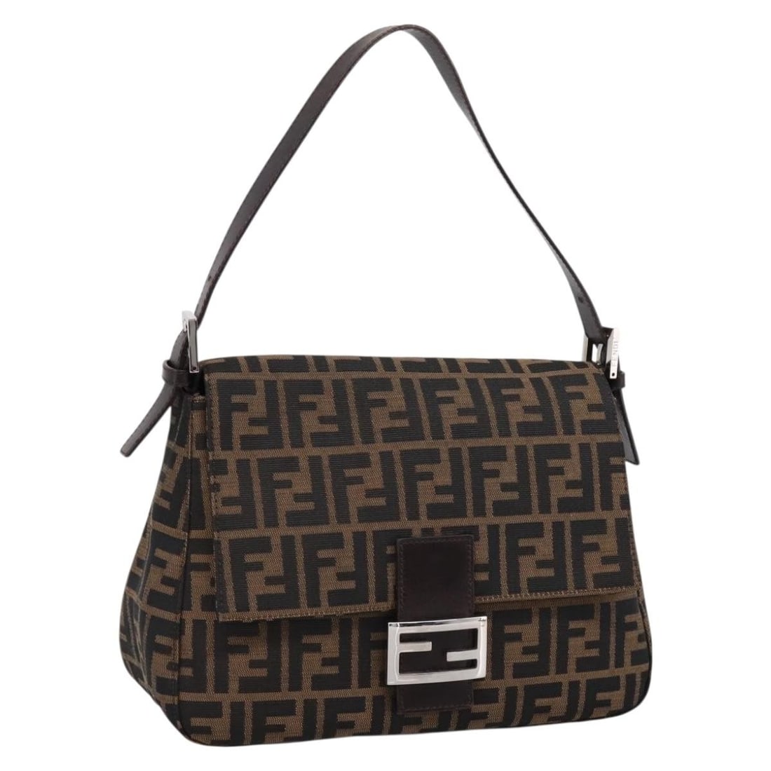 FENDI Mamma Baguette Brown Zucca Canvas Shoulder Bag Silver Tone: FENDI Mamma Baguette Brown Zucca Canvas Shoulder Bag Silver Tone Fendi Mamma Baguette shoulder bag in brown Zucca canvas with silver-tone accents. Made in Italy, this women's shoulder bag includes the