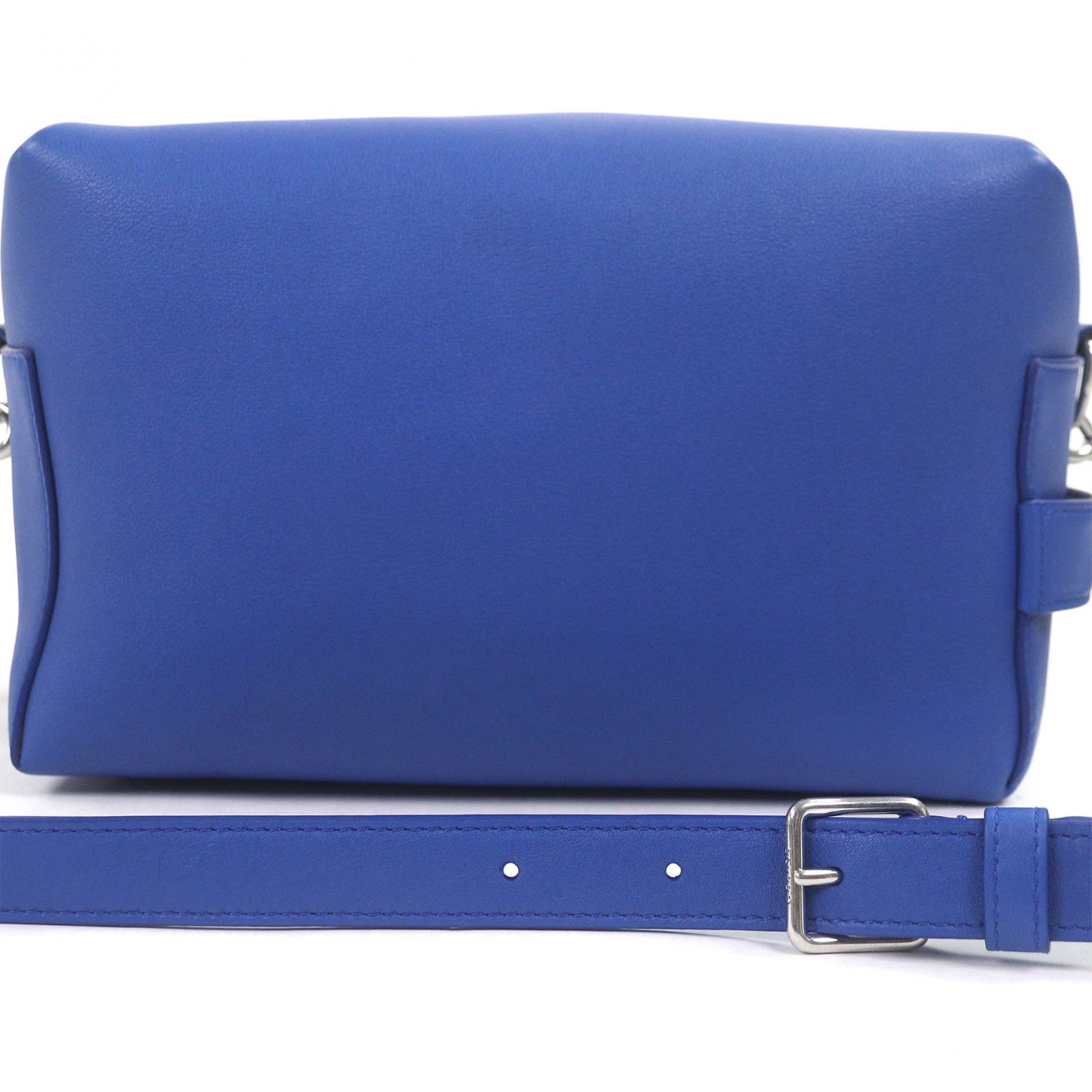 Celine Take Away Blue Leather Crossbody Bag: Celine Take Away Blue Leather Crossbody Bag A Celine Take Away crossbody bag crafted in blue calfskin leather with a structured silhouette. It features an adjustable flat leather strap and a top zip c