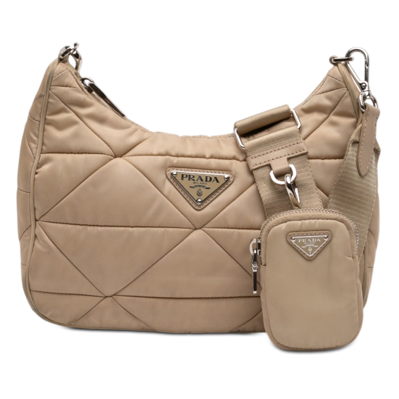Prada Re Edition 2005 Quilted Re Nylon Crossbody Bag: Prada Re Edition 2005 Quilted Re Nylon Crossbody Bag Prada crossbody bag in a quilted Re Nylon padded design from the Re Edition 2005 line. It features a detachable flat strap, top zip closure, detach