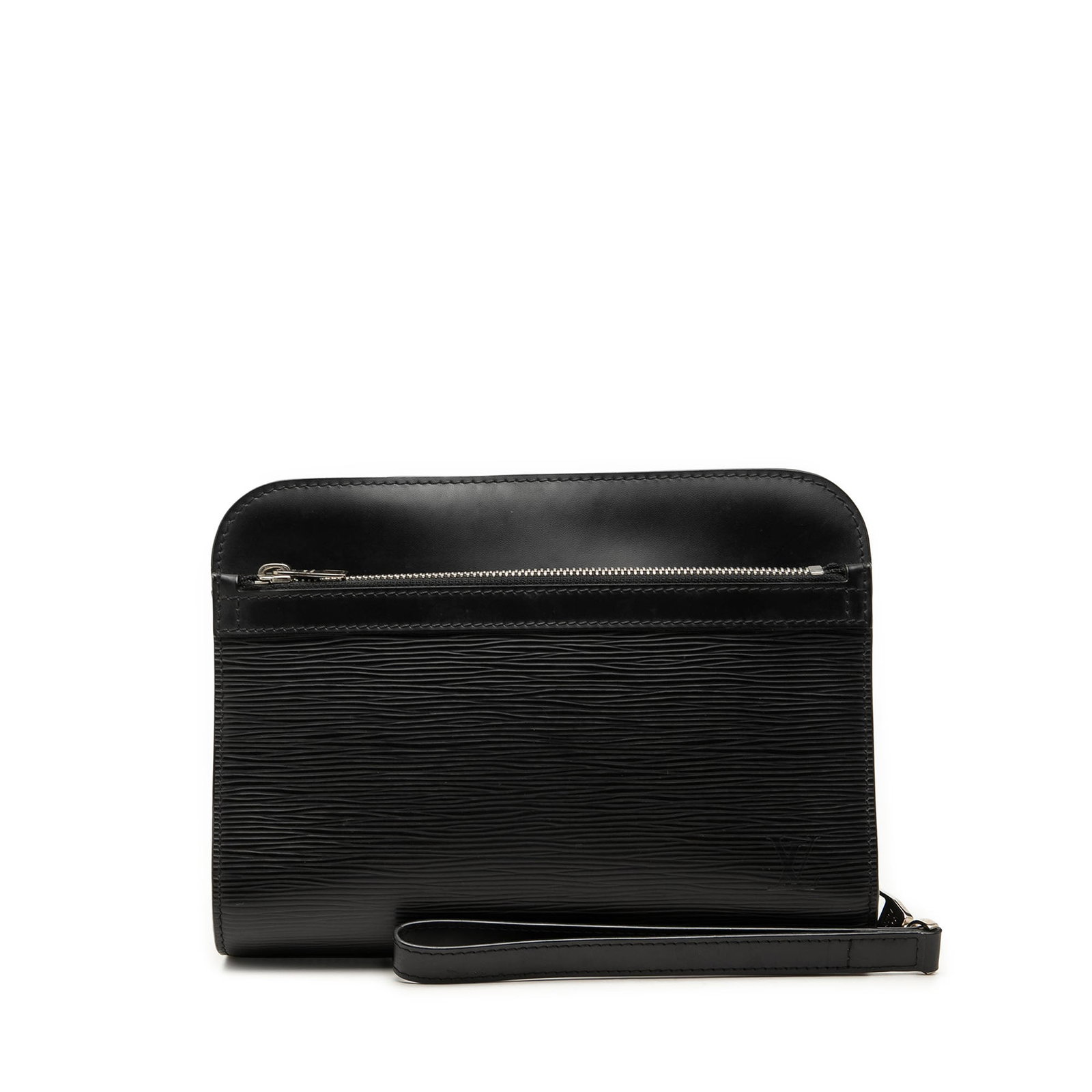 Black Epi Leather Wristlet Louis Vuitton Pochette Hoche: Black Epi Leather Wristlet Louis Vuitton Pochette Hoche A Louis Vuitton Epi Pochette Hoche in black leather with a streamlined silhouette and practical organization. This bag features a flat leather w