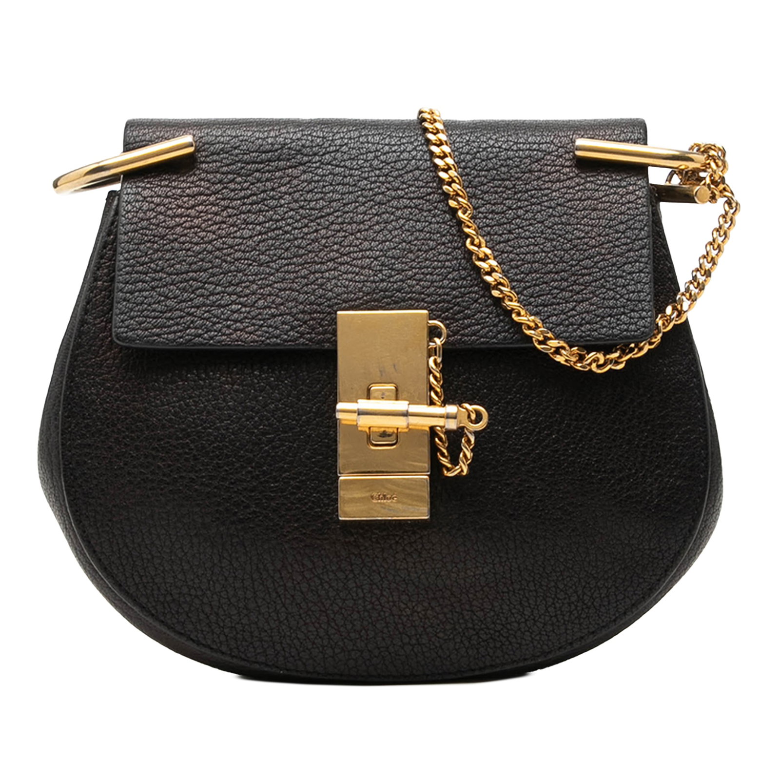 Chloe Drew Mini Leather Crossbody Bag Black: Chloe Drew Mini Leather Crossbody Bag Black A Chloe Mini Drew crossbody bag crafted in black leather with the signature structured silhouette. It features a chain link shoulder strap, a top flap with 