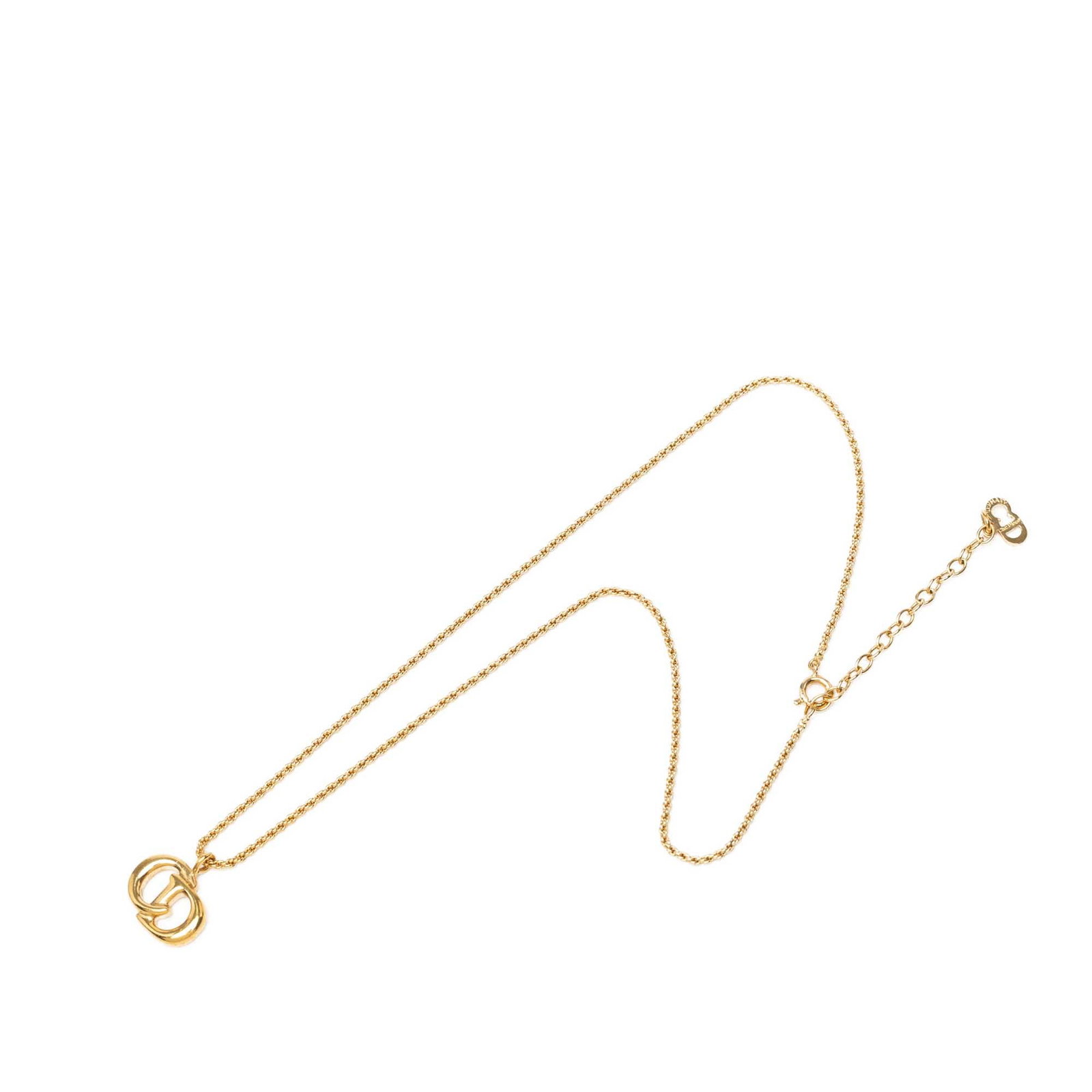 Dior CD Logo Pendant Necklace Gold Plated Metal: Dior CD Logo Pendant Necklace Gold Plated Metal Dior CD logo pendant necklace in gold plated metal with a spring ring closure. Made in Germany, this costume jewelry piece has visible wear including sc