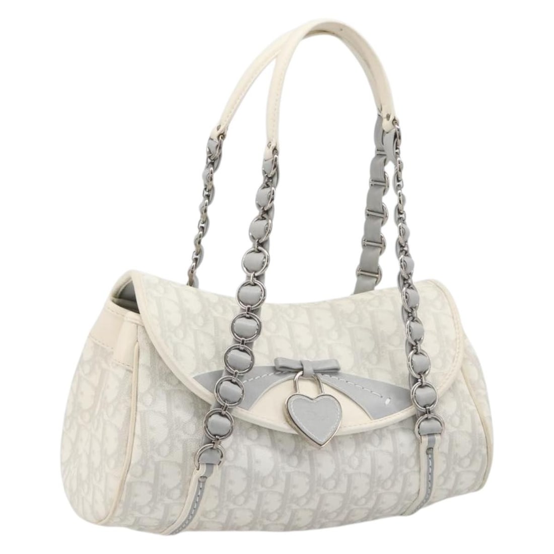 Christian Dior Romantic Shoulder Bag Trotter Canvas PVC White Silver: Christian Dior Romantic Shoulder Bag Trotter Canvas PVC White Silver Christian Dior Trotter Canvas Romantic shoulder bag in white and silver PVC leather. Made in Italy, this women's bag includes a dus