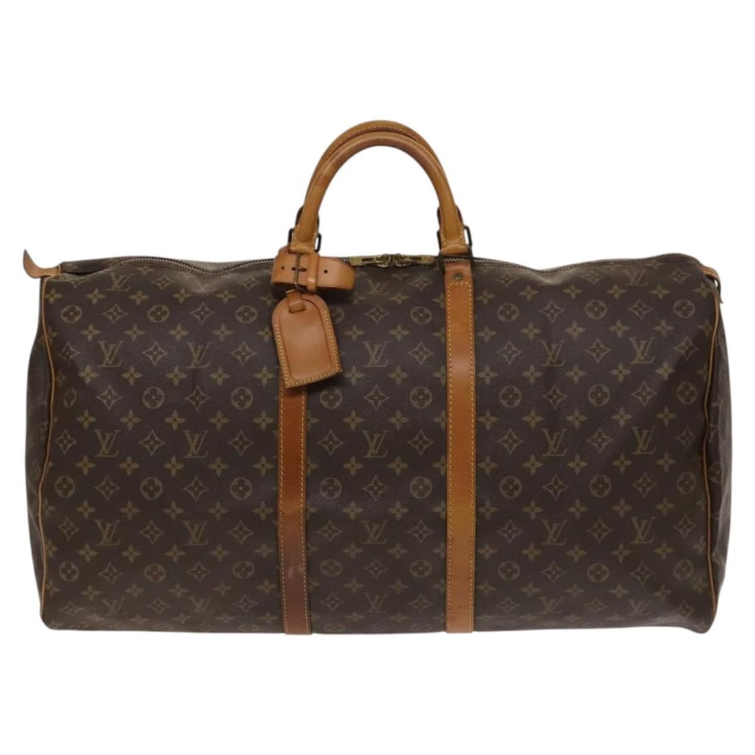Louis Vuitton Keepall unisex brown monogram canvas bag: Louis Vuitton Keepall unisex brown monogram canvas bag This Louis Vuitton Keepall Bag features the iconic Monogram Canvas in brown and is designed for unisex use. The bag shows signs of wear including