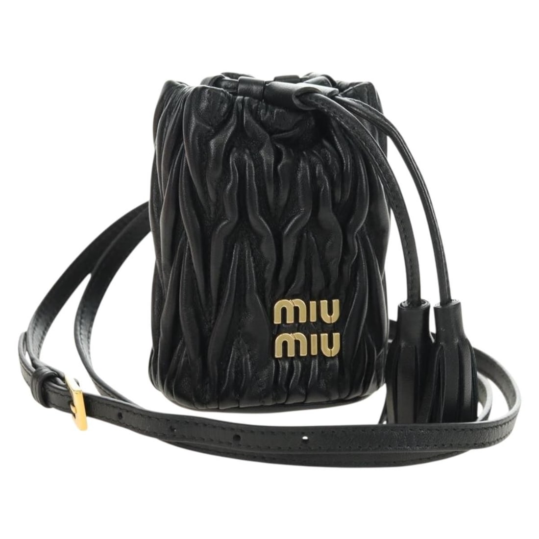 Miu Miu Matelasse Leather Shoulder Bag Black with Box Dust Bag: Miu Miu Matelasse Leather Shoulder Bag Black with Box Dust Bag Authentic Miu Miu matelasse shoulder bag in black leather with gold-tone accents. This women's shoulder bag includes the original dust ba