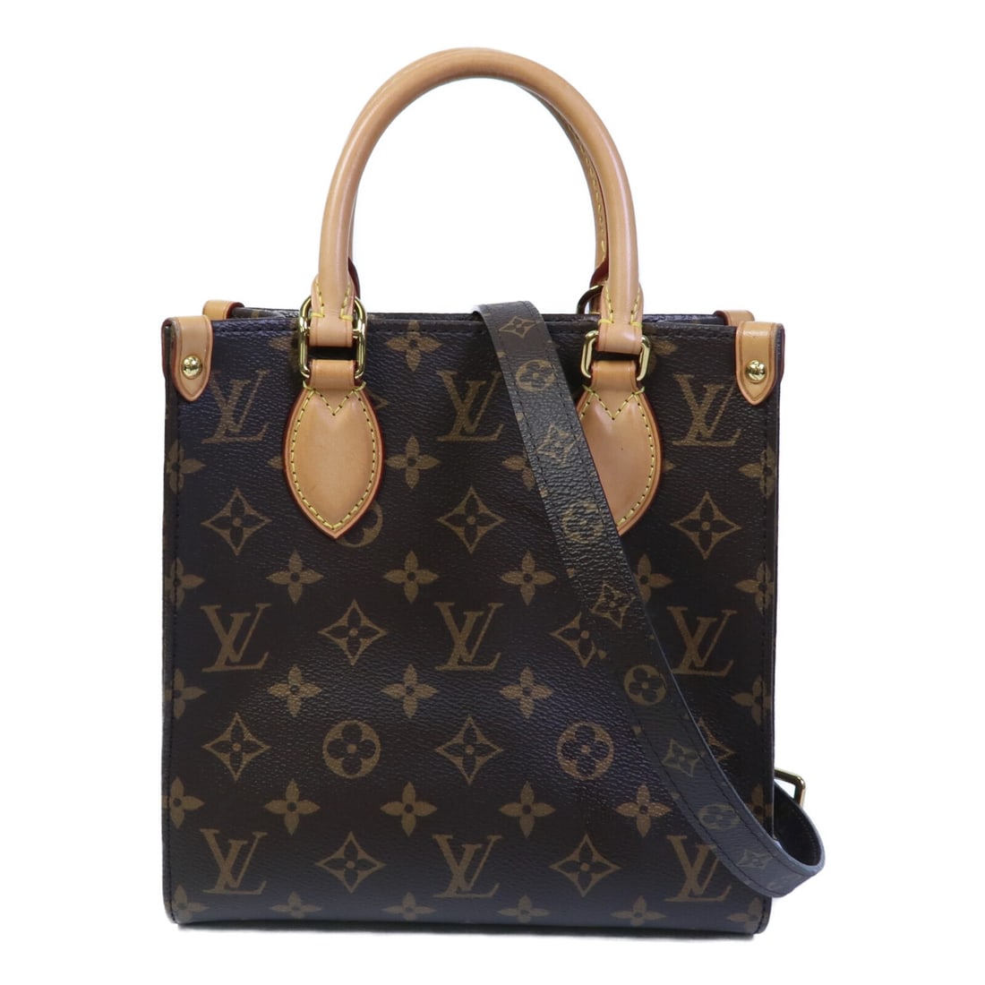 Louis Vuitton Sac Plat BB Monogram 2 Way Bag M46265 Brown: Louis Vuitton Sac Plat BB Monogram 2 Way Bag M46265 Brown This Louis Vuitton Sac Plat BB is a 2-way shoulder bag in brown Monogram and PVC coated canvas. It features a top handle, an included shoulder