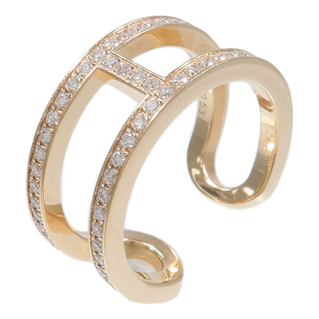 Hermes Ever Chaine d'ancre Diamond Ring 18K Rose Gold Size 53 US 6.5: Hermes Ever Chaine d'ancre Diamond Ring 18K Rose Gold Size 53 US 6.5 Hermes Ever Chaine d'ancre diamond ring crafted in K18 pink gold with a diamond accent. This women's ring is made in France and inc