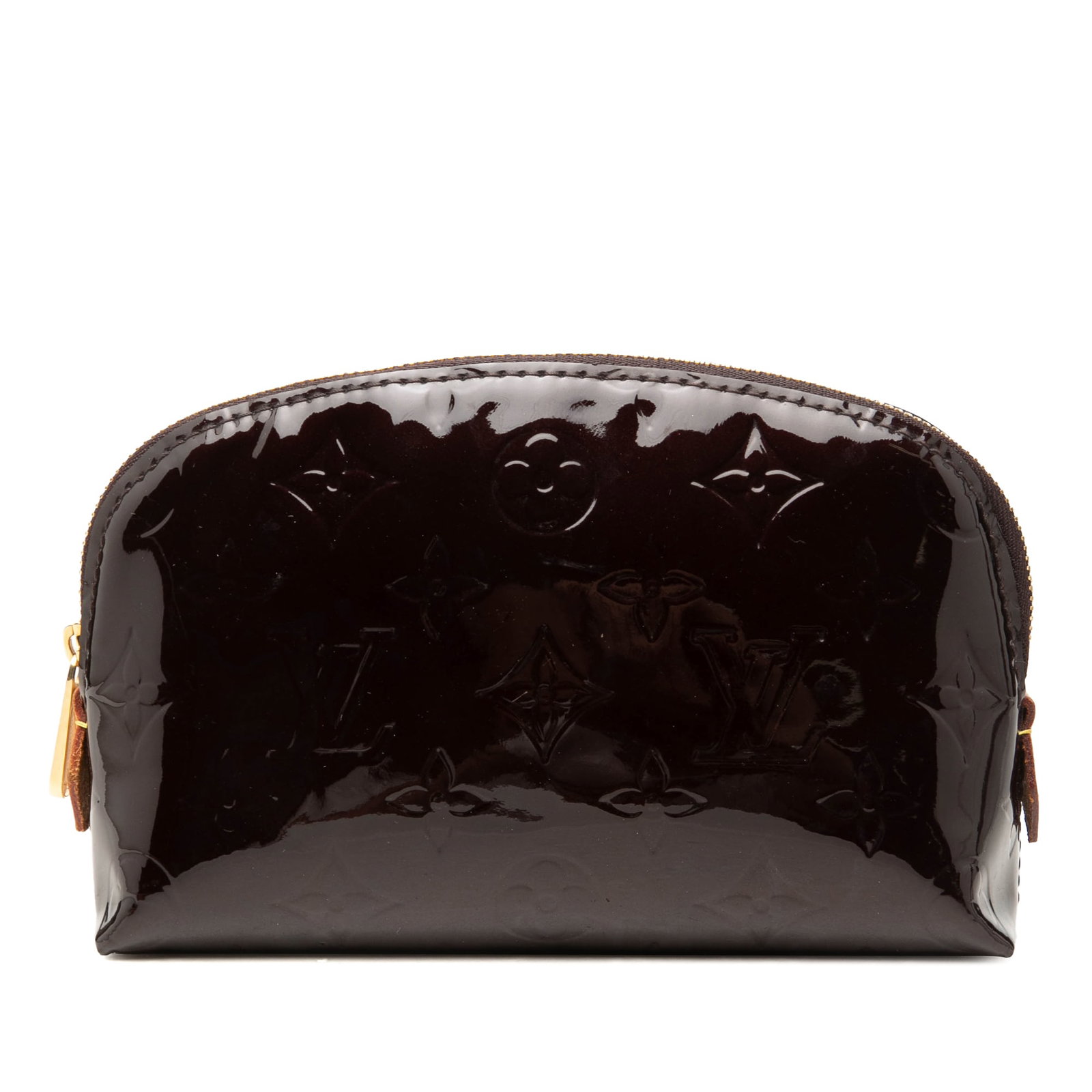 Louis Vuitton Monogram Vernis leather cosmetic pouch purple: Louis Vuitton Monogram Vernis leather cosmetic pouch purple Louis Vuitton Monogram Vernis Cosmetic Pouch in purple leather with a top zip closure and an interior slip pocket. Made in France, this comp