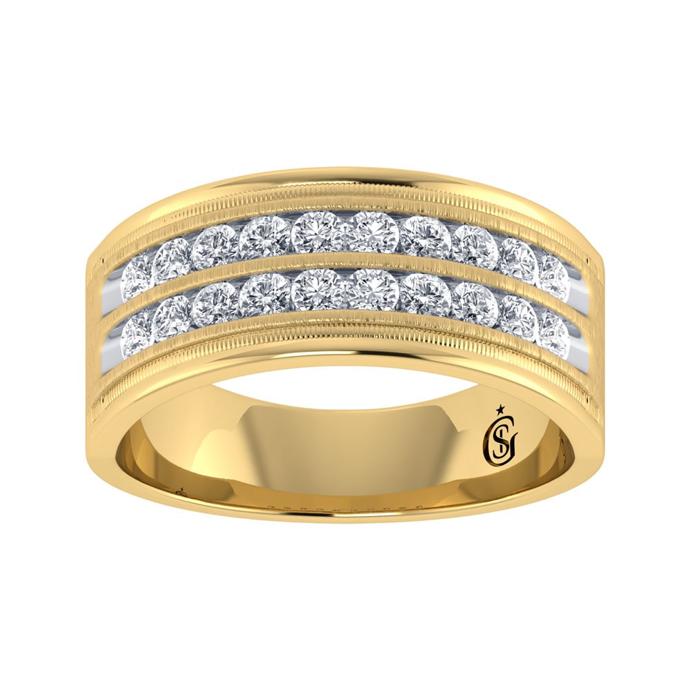 14K Yellow Gold Diamond 1 Ct.Tw. Mens Band: 14K Yellow Gold Diamond 1 Ct.Tw. Mens Band 14k Yellow Gold Stone Color: G-h Stone Clarity: Si2 Each ring is presented in standard size 6.5. Complimentary resizing is available between sizes 510 (in 1/