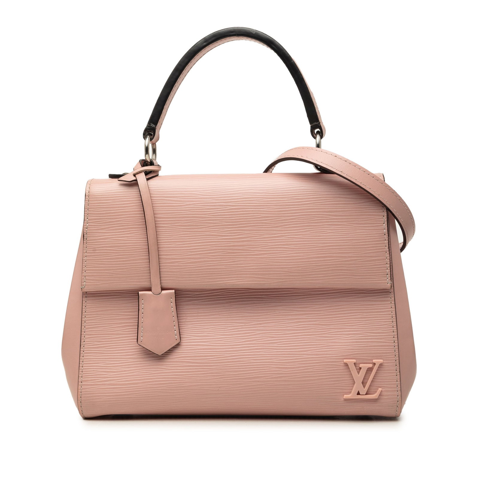 Louis Vuitton Cluny BB Pink Epi Leather Handbag: Louis Vuitton Cluny BB Pink Epi Leather Handbag A structured and compact Louis Vuitton Cluny BB bag crafted in pink Epi leather. It features a flat top handle, a detachable flat strap, a flap with mag