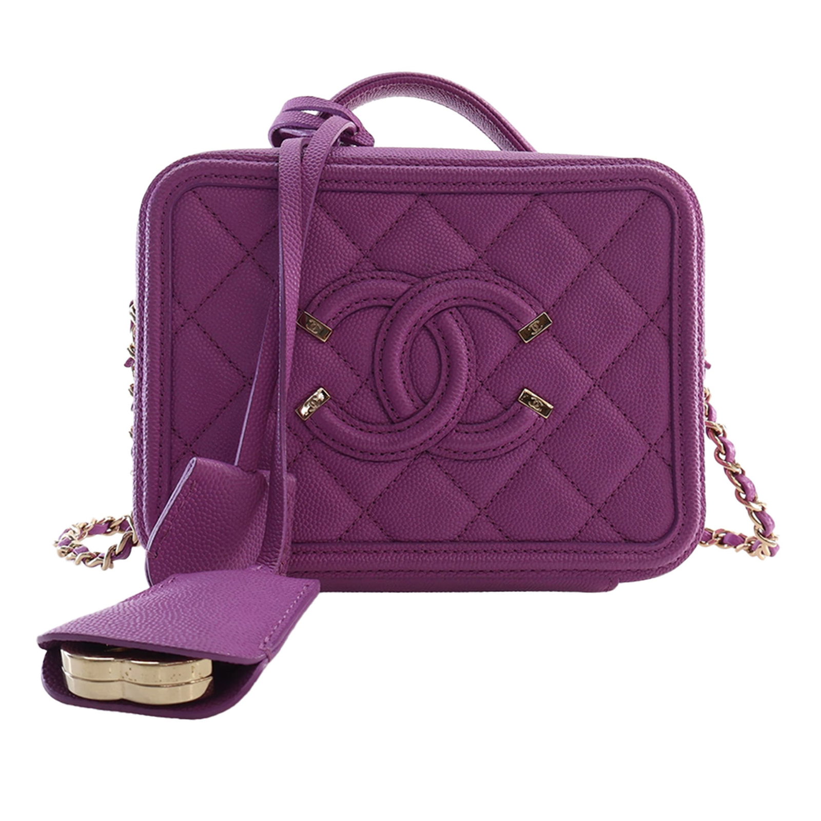 Chanel CC Filigree Small Vanity Case Purple Caviar Leather (1 of 14)