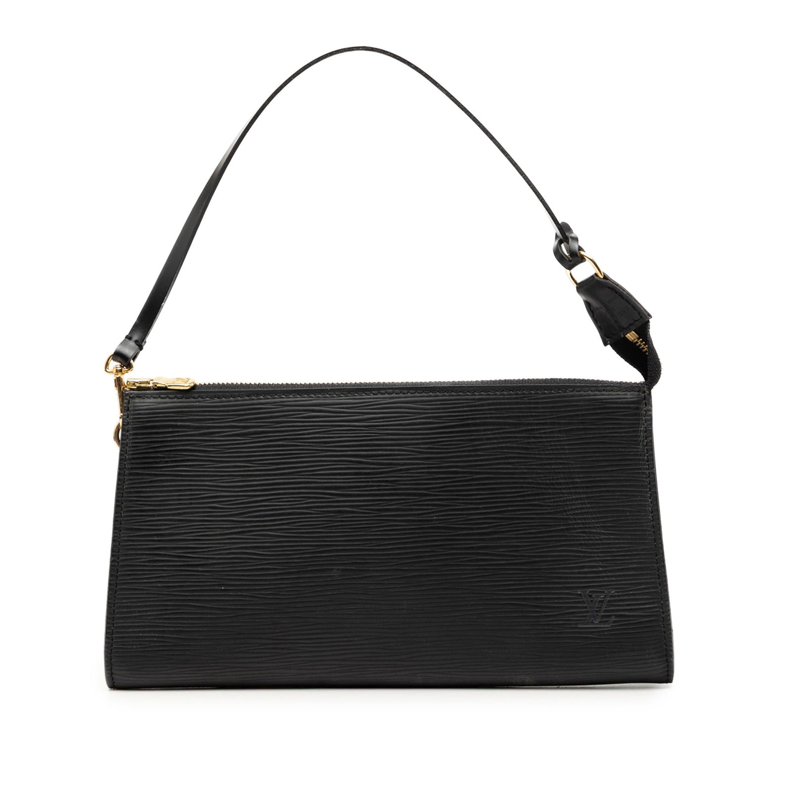 Louis Vuitton Epi Pochette Accessoires Black Leather Zip Shoulder Bag: Louis Vuitton Epi Pochette Accessoires Black Leather Zip Shoulder Bag Louis Vuitton Epi Pochette Accessoires crafted in black leather with a detachable flat shoulder strap and top zip closure. Made in