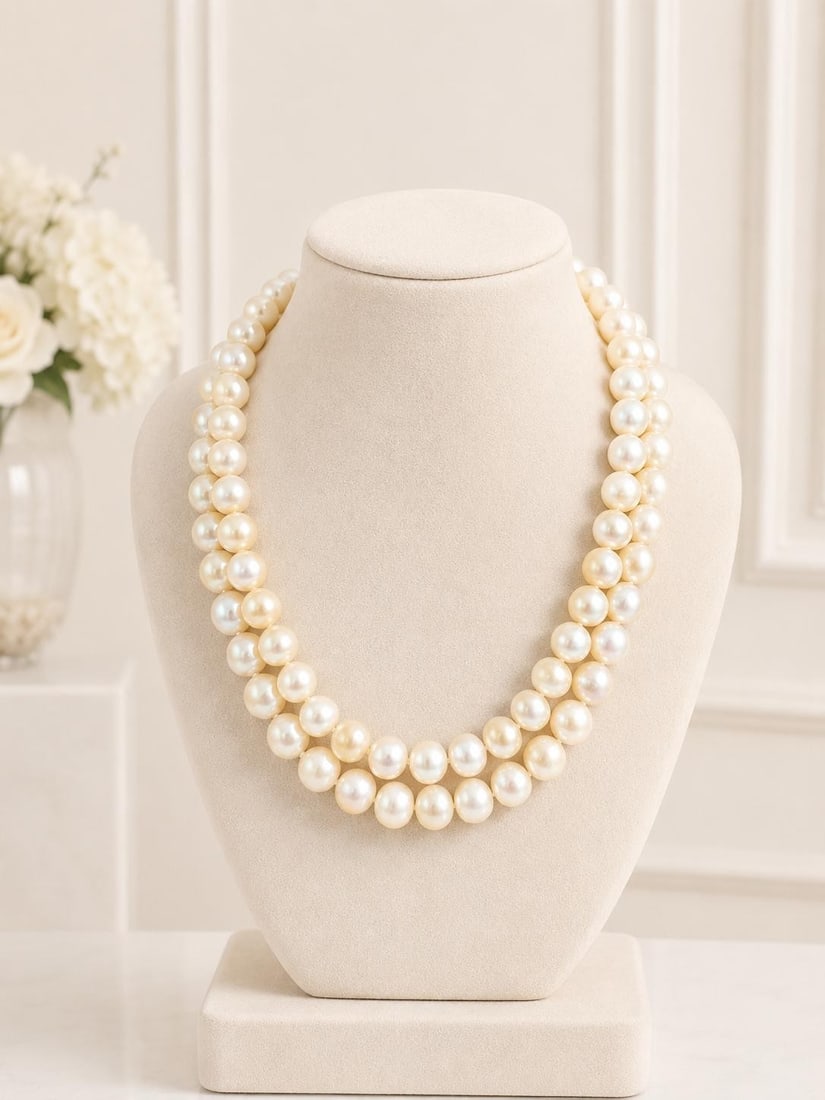 Cultured Pearl Long Strand Necklace 52in Slip On White Cream (1 of 6)
