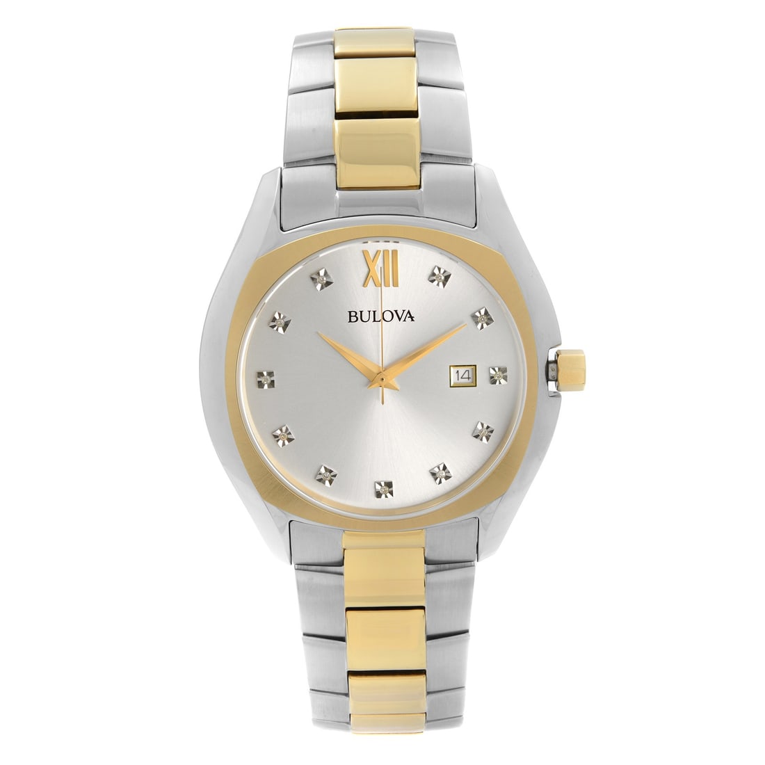 Bulova 98D125 men's quartz dress watch silver diamond dial two tone steel (1 of 5)