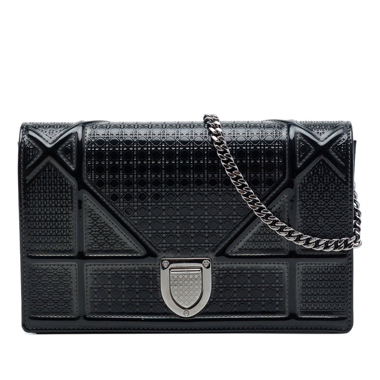 Dior Diorama wallet on chain in black patent leather (1 of 6)
