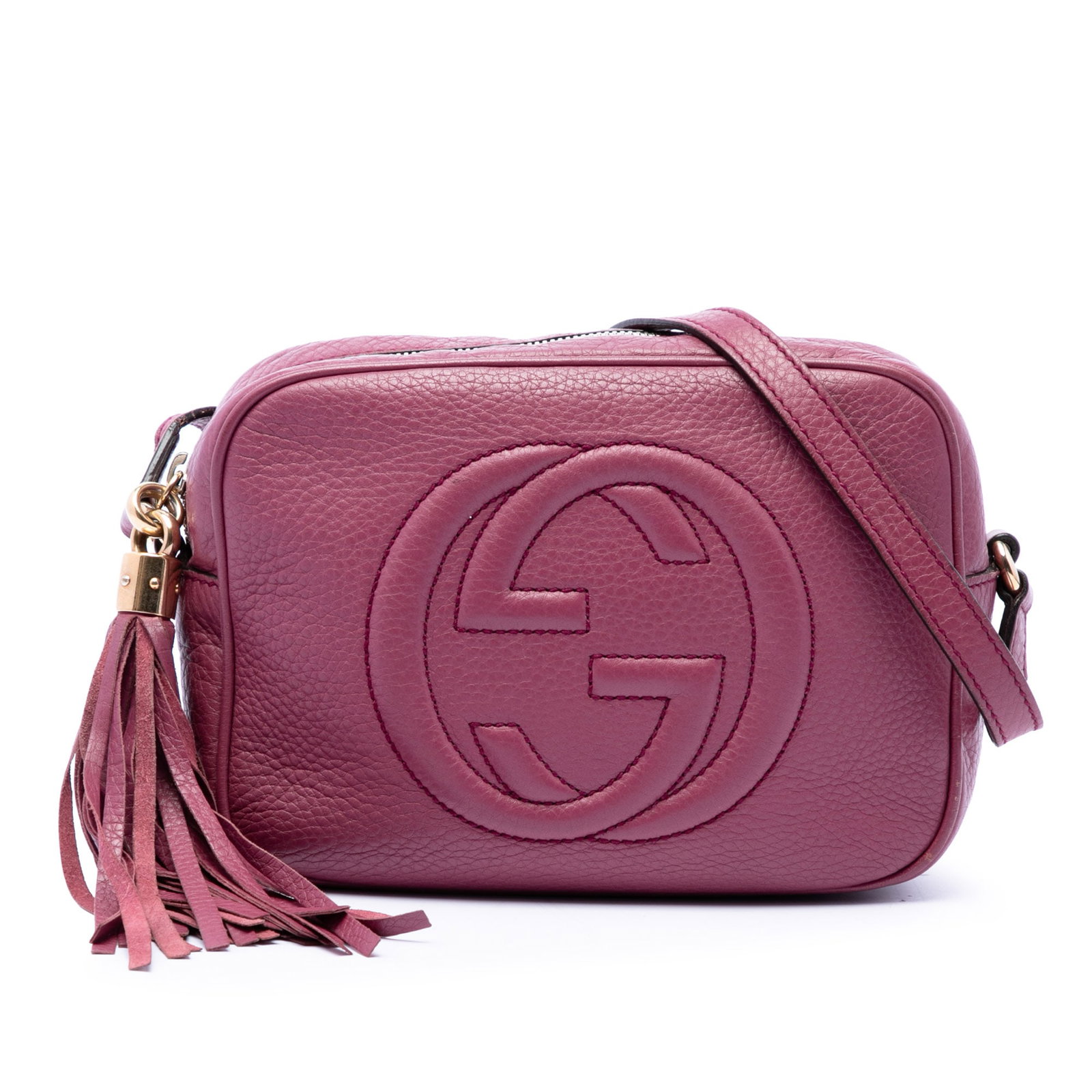 Gucci Soho Disco Leather Crossbody Bag Purple Tassel: Gucci Soho Disco Leather Crossbody Bag Purple Tassel Gucci Soho Disco Crossbody in purple leather with a tassel detail and top zip closure. The bag features an adjustable flat leather strap and interi