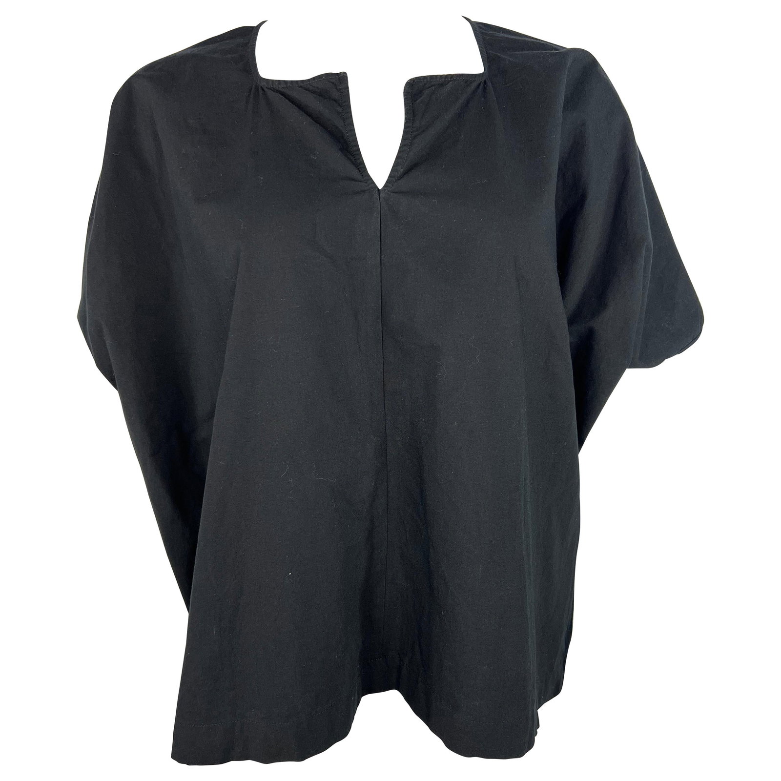 Black Cotton Smock Blouse Loose Fit Short Sleeve Top (1 of 7)