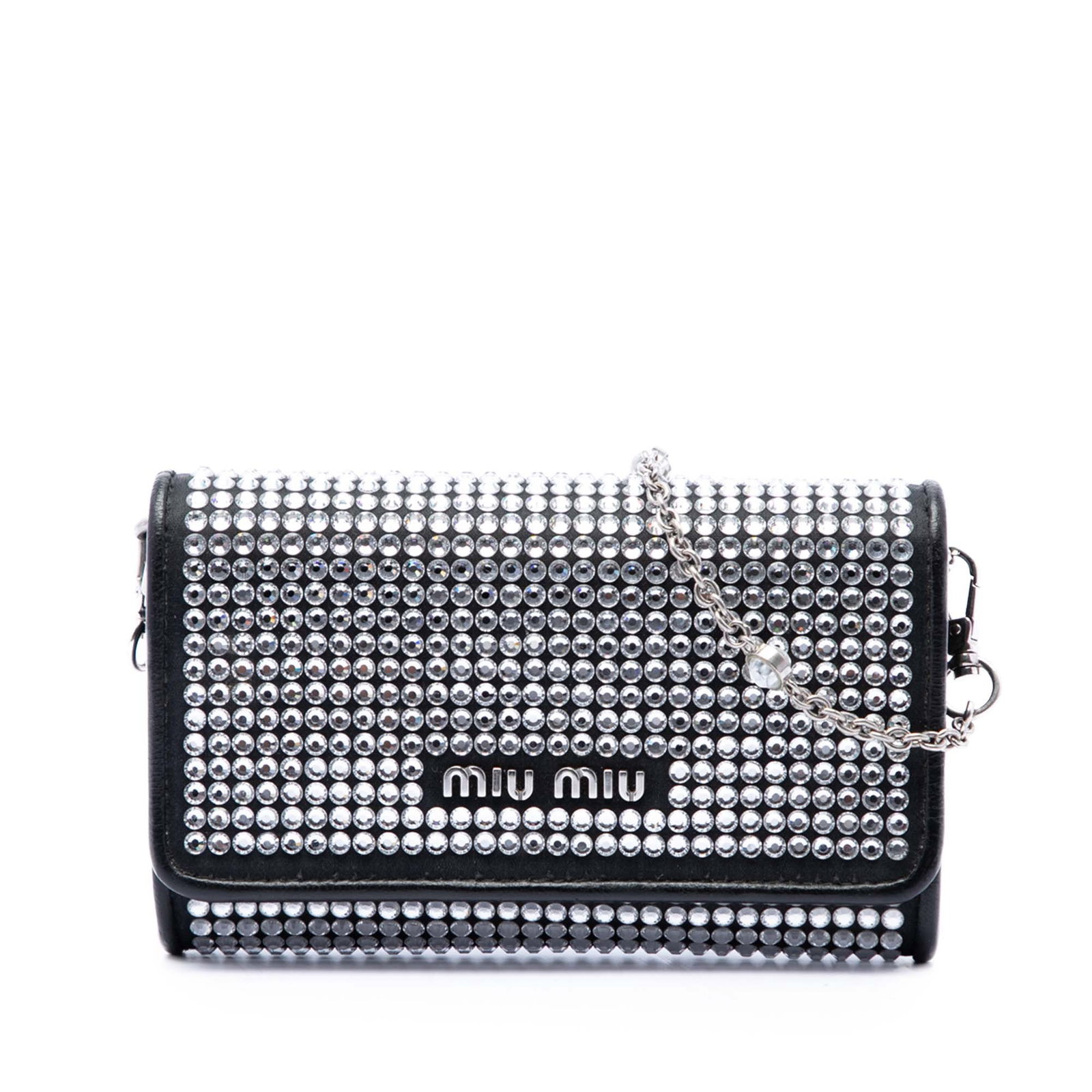Miu Miu Soft Nappa Crystal Wallet on Chain Black Leather (1 of 6)
