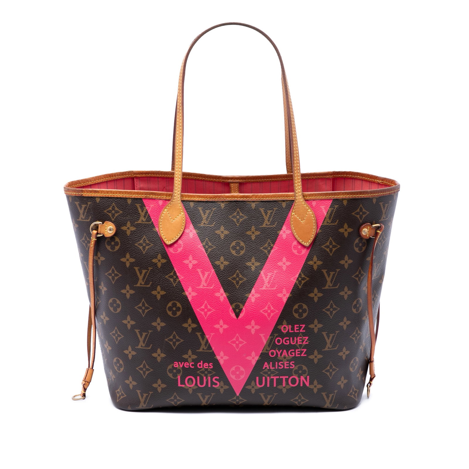Louis Vuitton Neverfull MM Monogram Grenade V Limited Edition Tote: Louis Vuitton Neverfull MM Monogram Grenade V Limited Edition Tote Louis Vuitton Limited Edition Monogram Grenade V Neverfull MM tote bag in brown monogram canvas with V print and vachetta leather tri