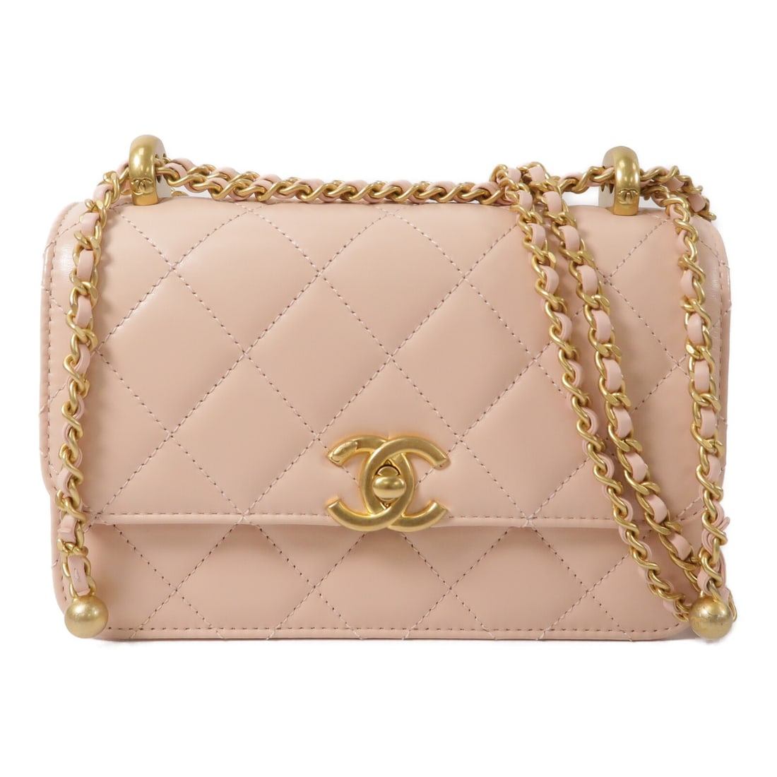 CHANEL AS2615 Mini Flap Shoulder Bag Pink Calfskin CC GHW: CHANEL AS2615 Mini Flap Shoulder Bag Pink Calfskin CC GHW A CHANEL mini flap chain shoulder bag in pink calfskin leather with gold-tone hardware. It features a turn lock closure and an open interior p