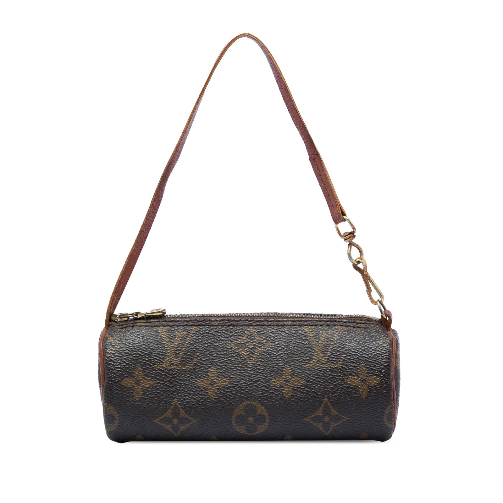 Louis Vuitton Papillon Pochette Monogram Canvas Shoulder Bag: Louis Vuitton Papillon Pochette Monogram Canvas Shoulder Bag Louis Vuitton Monogram Papillon Pochette in brown monogram canvas with leather trim, a flat leather strap, and top zip closure. Made in Fra
