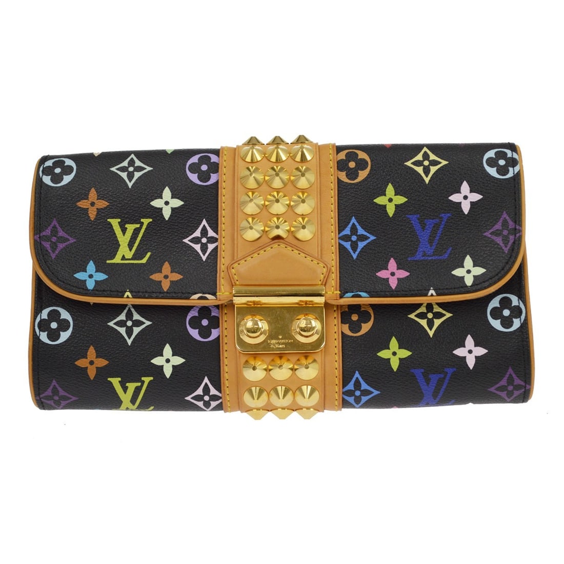 Louis Vuitton Pochette Courtney Black Monogram Multicolor Clutch M45640: Louis Vuitton Pochette Courtney Black Monogram Multicolor Clutch M45640 Vintage Louis Vuitton Pochette Courtney clutch in black Monogram Multicolor canvas with leather trim. This women's bag features 