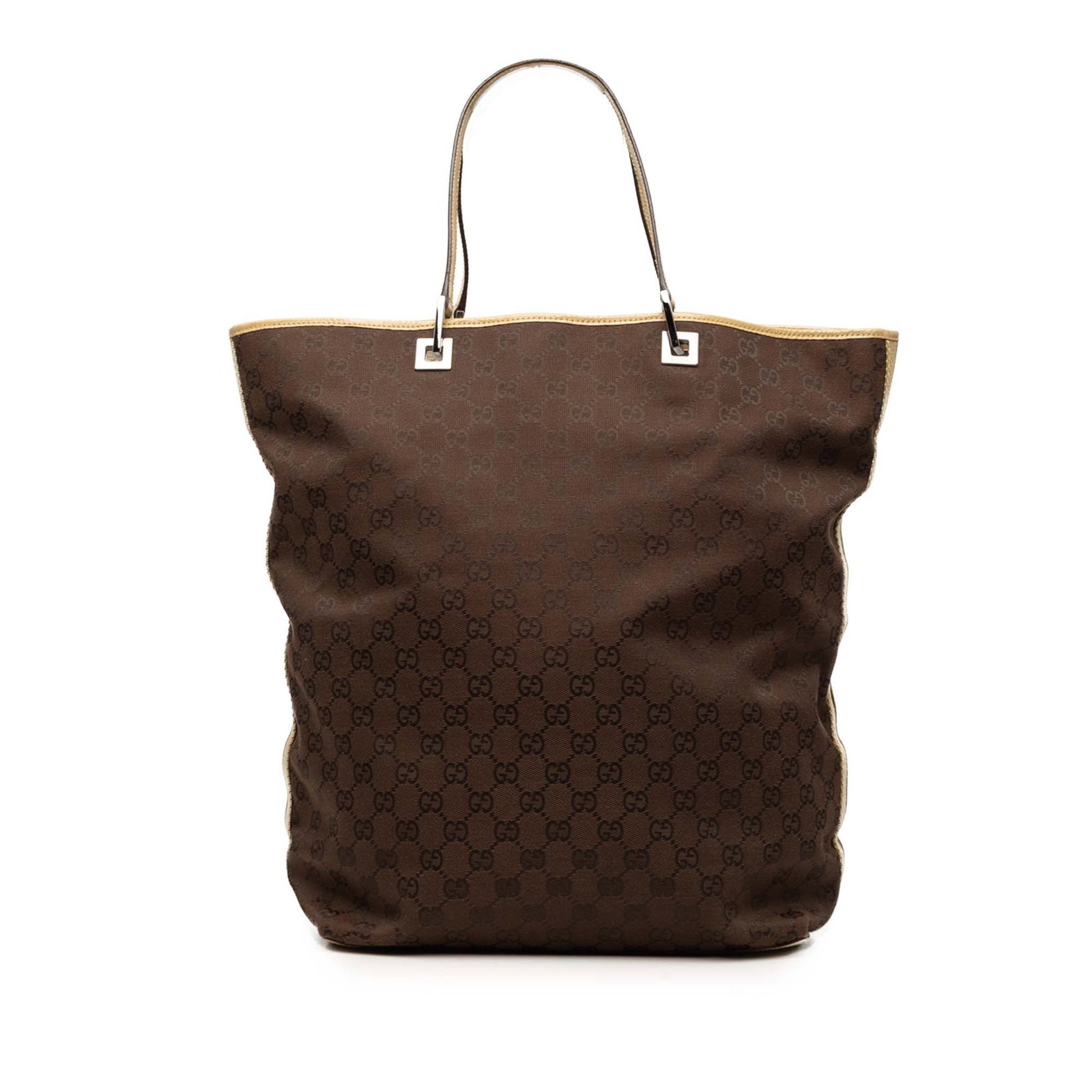 Gucci GG Canvas Shopper Tote Large Brown Shoulder Bag: Gucci GG Canvas Shopper Tote Large Brown Shoulder Bag Gucci Large GG Canvas Shopper Tote made in Italy. This brown tote bag features a canvas body, flat leather straps, an open top, and interior zip p