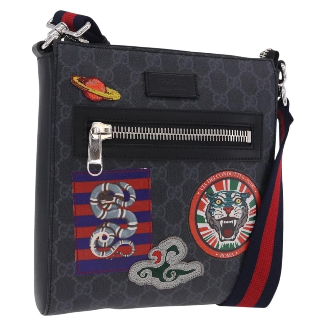 Gucci 547751 GG Supreme Sherry Shoulder Bag Black PVC Leather: Gucci 547751 GG Supreme Sherry Shoulder Bag Black PVC Leather Gucci GG Supreme Sherry Line shoulder bag in black and silver PVC leather with GG canvas trim. Made in Italy, this women's bag includes a 