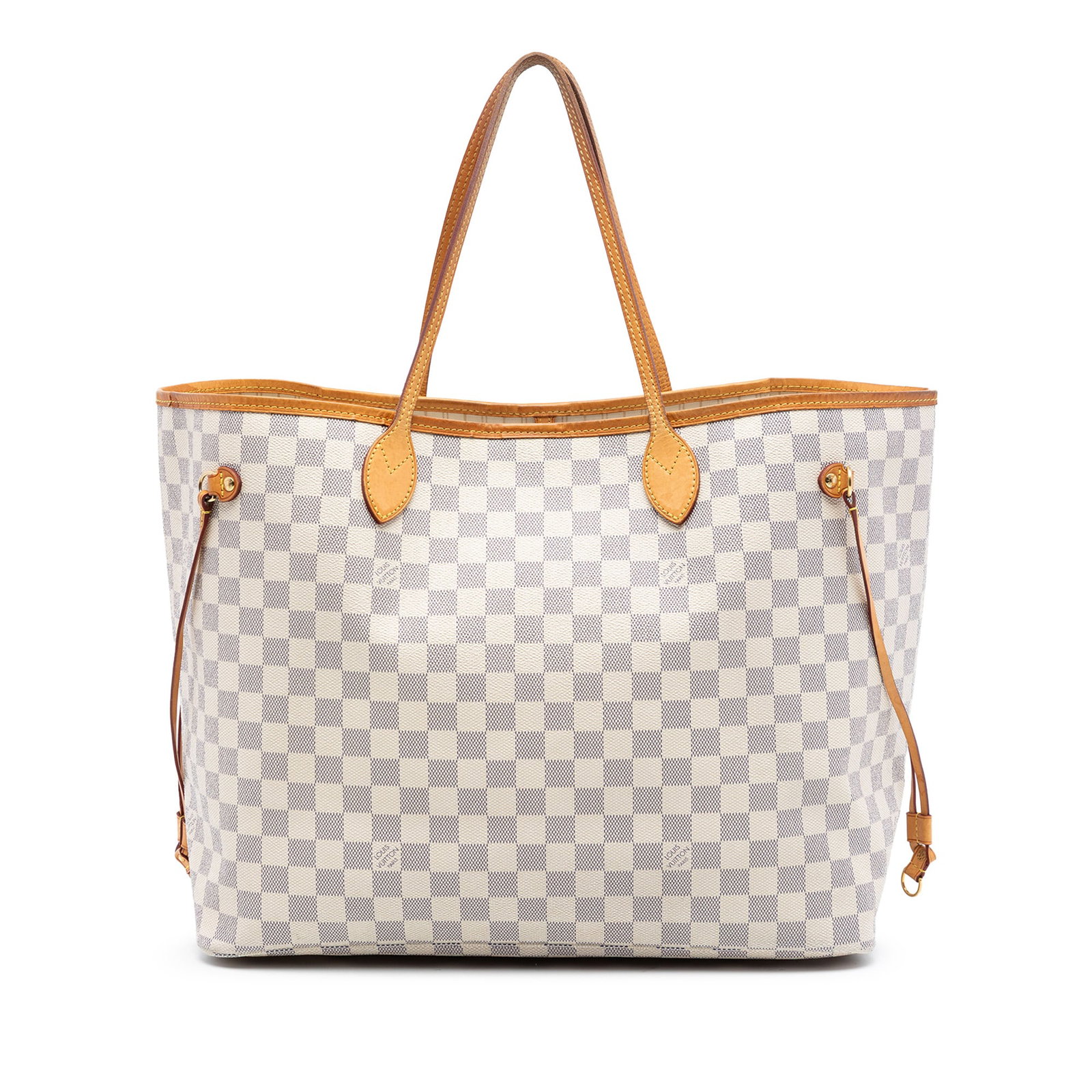 Louis Vuitton Neverfull GM Damier Azur Canvas Tote: Louis Vuitton Neverfull GM Damier Azur Canvas Tote This Louis Vuitton Damier Azur Neverfull GM features a signature damier azur canvas body with vachetta leather trim and flat vachetta leather straps.