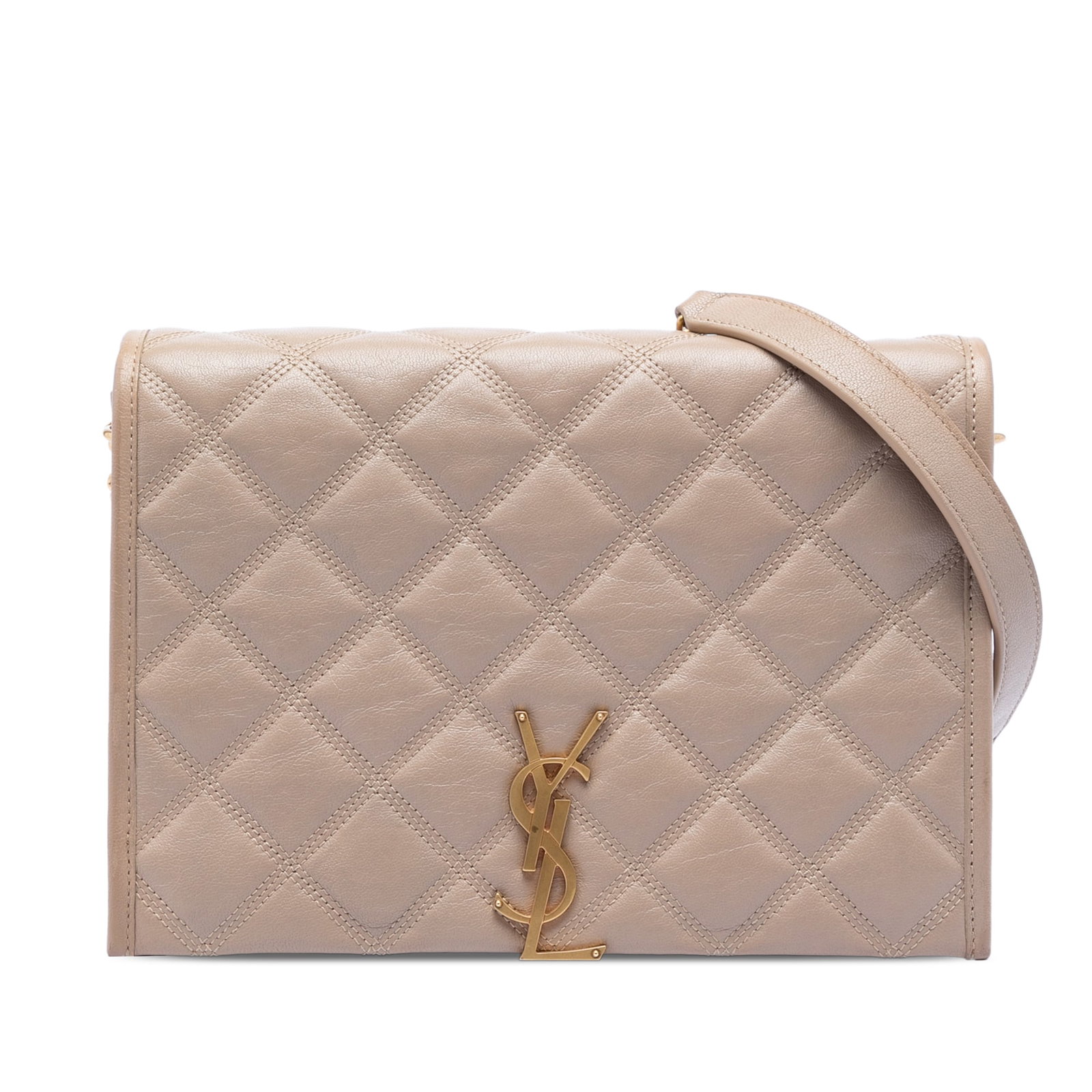Saint Laurent Becky mini quilted lambskin chain shoulder bag: Saint Laurent Becky mini quilted lambskin chain shoulder bag This Saint Laurent Mini Quilted Lambskin Becky Chain Shoulder Bag features a beige quilted leather body, chain link straps with a leather s