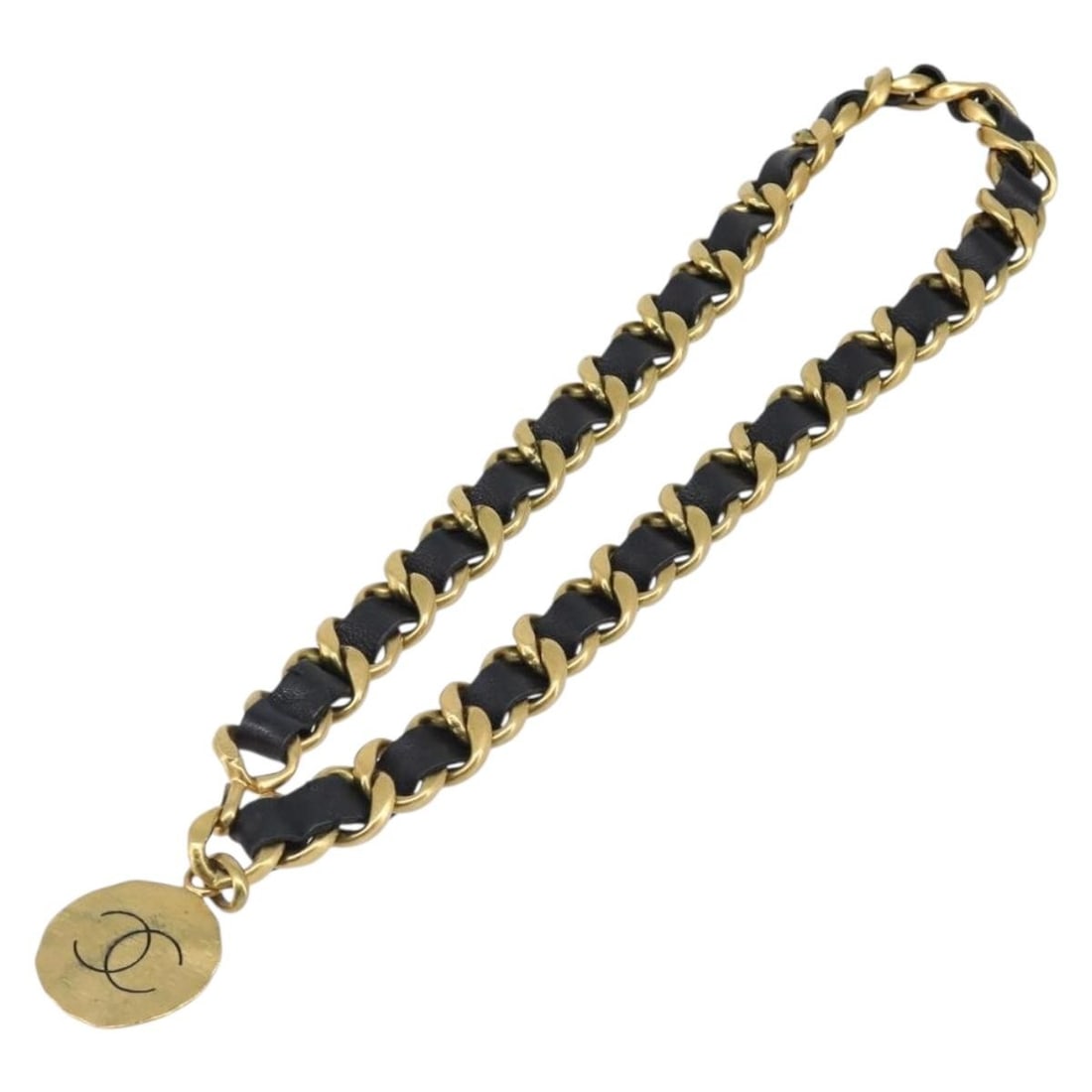 CHANEL CC Chain Belt Black Gold Tone Metal 29.1in: CHANEL CC Chain Belt Black Gold Tone Metal 29.1in Authentic CHANEL chain belt in black and gold-tone metal for women. This belt features the classic CC motif and shows reasonable wear from use, includ