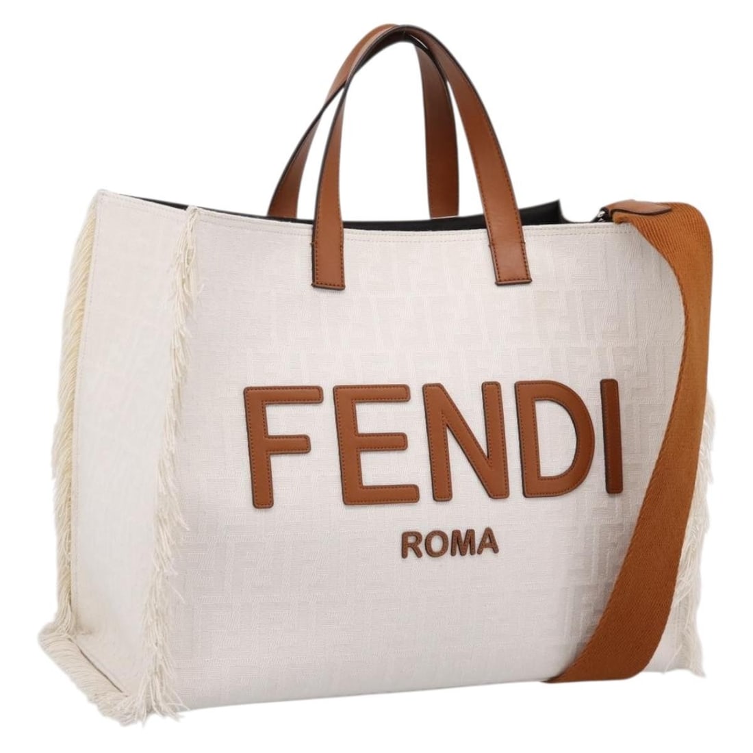 FENDI Zucca Canvas 2way Hand Bag White Silver with Strap: FENDI Zucca Canvas 2way Hand Bag White Silver with Strap Fendi 2-way handbag in white and silver Zucca canvas with dual carry options. Includes a dust bag and shoulder strap. Made in Italy. Condition 