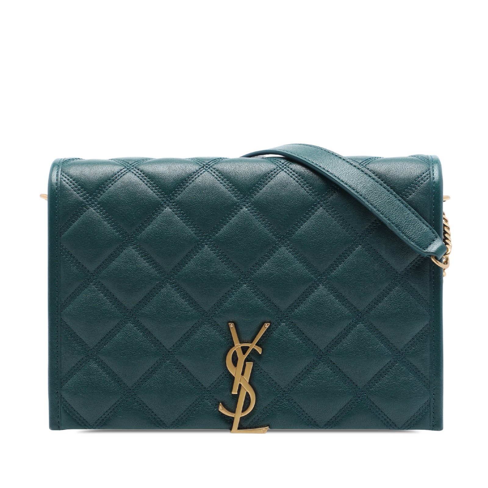 Saint Laurent Becky Mini Quilted Lambskin Chain Flap Shoulder Bag: Saint Laurent Becky Mini Quilted Lambskin Chain Flap Shoulder Bag Saint Laurent Mini Becky shoulder bag crafted in green quilted lambskin leather. It features chain link straps with a leather shoulder