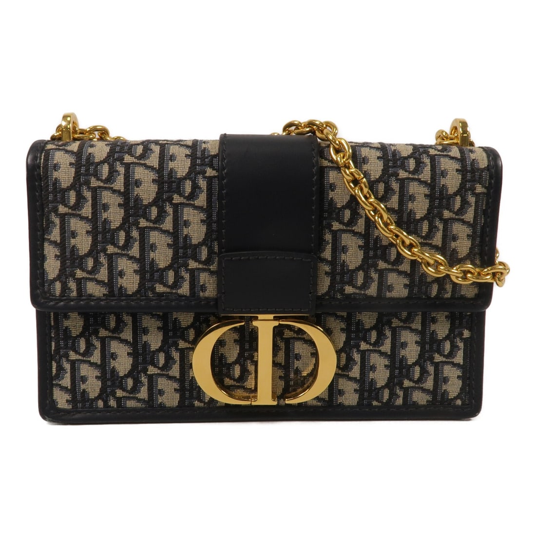 Dior Montaigne 30 Navy Canvas Chain Shoulder Bag: Dior Montaigne 30 Navy Canvas Chain Shoulder Bag A Dior Montaigne 30 chain shoulder bag in navy canvas with CD GHW detailing. Designed for women, this shoulder bag features an exterior open pocket alo
