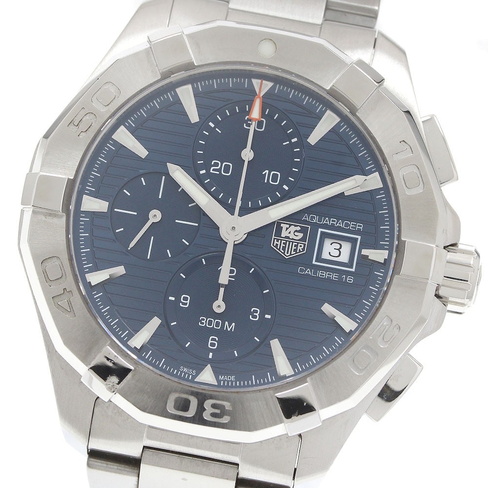 TAG Heuer Aquaracer automatic chronograph mens wristwatch ref CAY2112.BA0927: TAG Heuer Aquaracer automatic chronograph mens wristwatch ref CAY2112.BA0927 TAG HEUER Aquaracer chronograph automatic men's wristwatch with a navy dial and stainless steel case and bracelet. Features