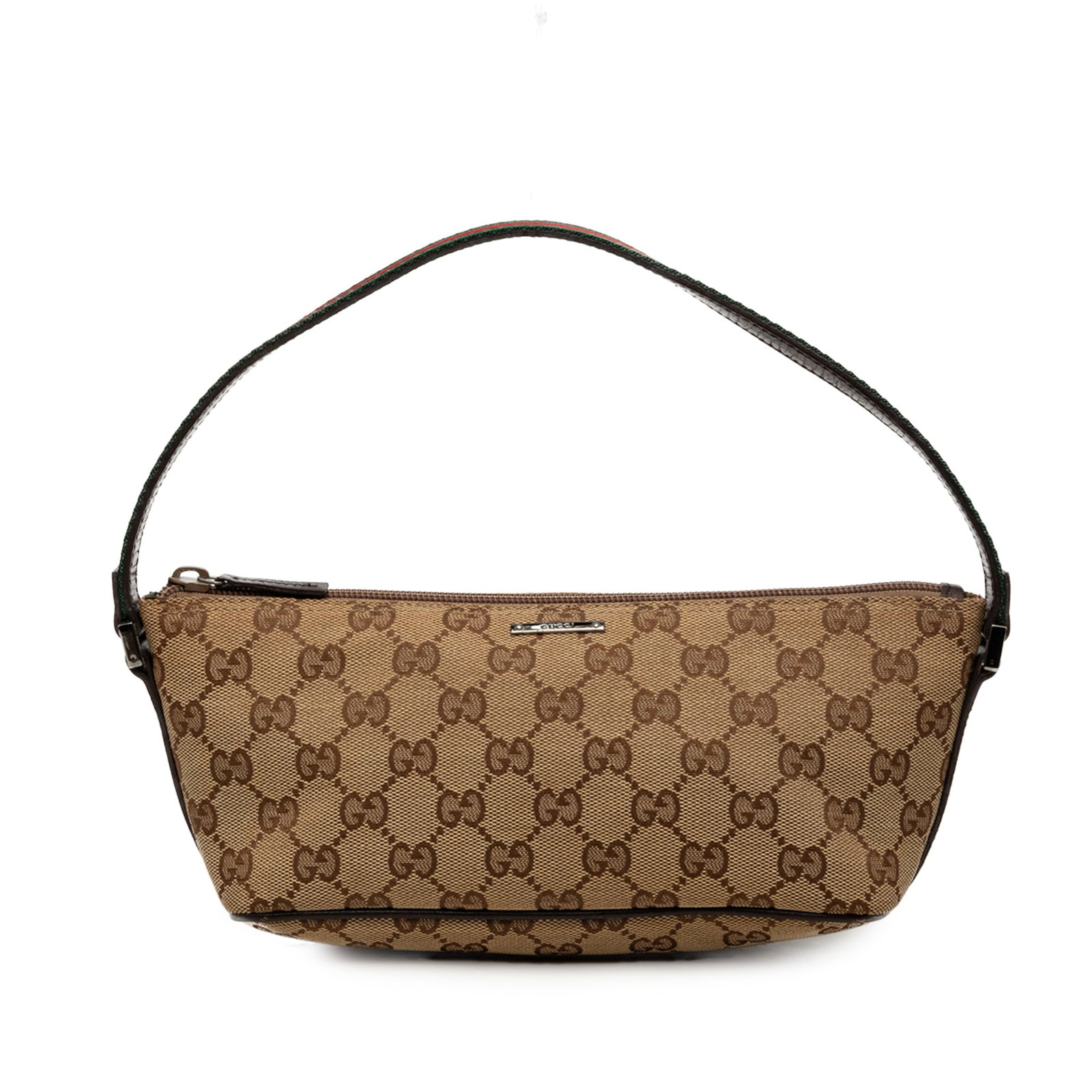 Gucci GG Canvas Web Boat Shoulder Bag Beige Fabric: Gucci GG Canvas Web Boat Shoulder Bag Beige Fabric Gucci GG Canvas Web Boat shoulder bag in beige fabric with leather trim. This bag features a flat web shoulder strap and a top zip closure. Condition