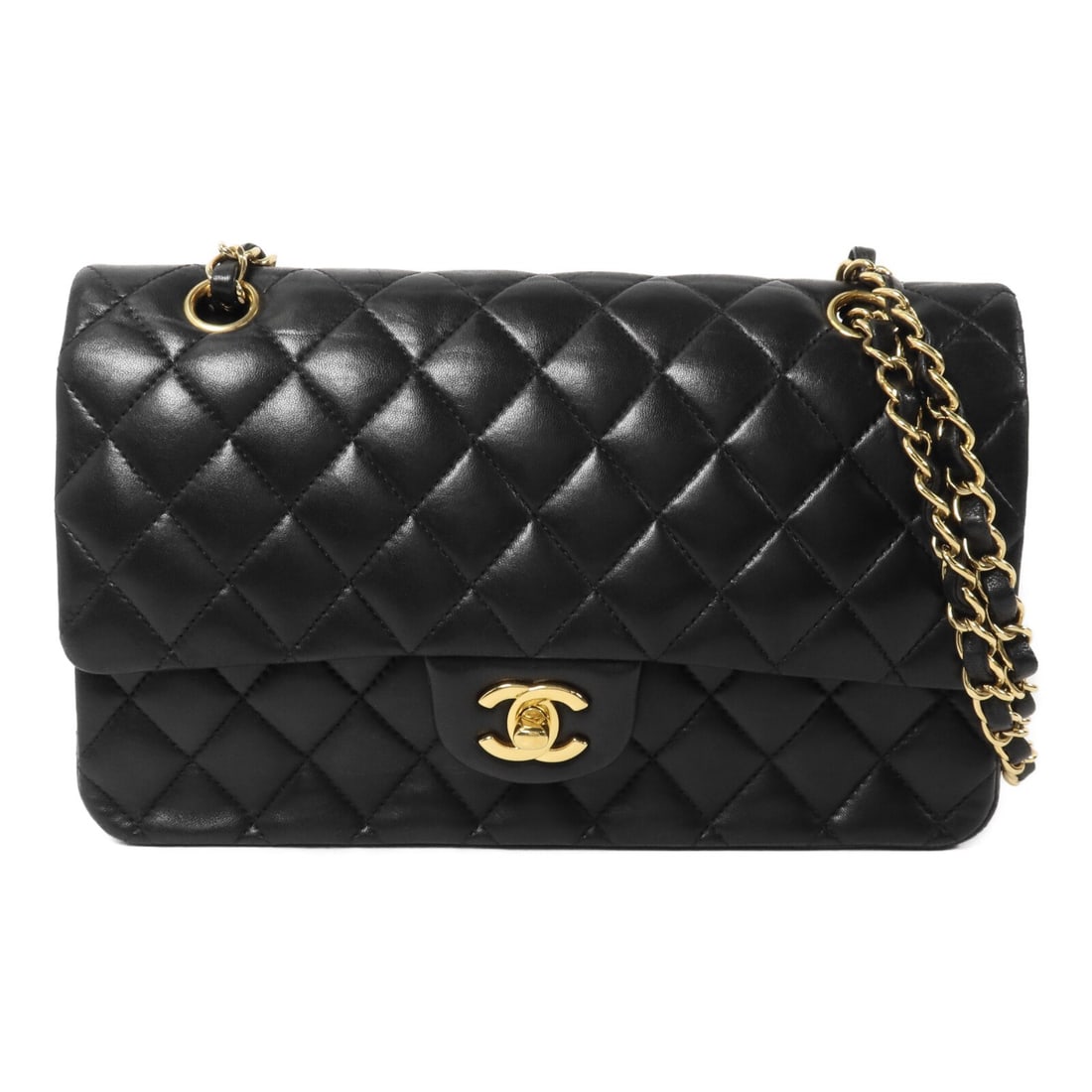 CHANEL A01112 Classic 25 Shoulder Bag Black Lambskin GHW CC: CHANEL A01112 Classic 25 Shoulder Bag Black Lambskin GHW CC This CHANEL Classic 25 chain shoulder bag is crafted from black lambskin (sheep leather) and features gold-tone hardware. It is a shoulder b