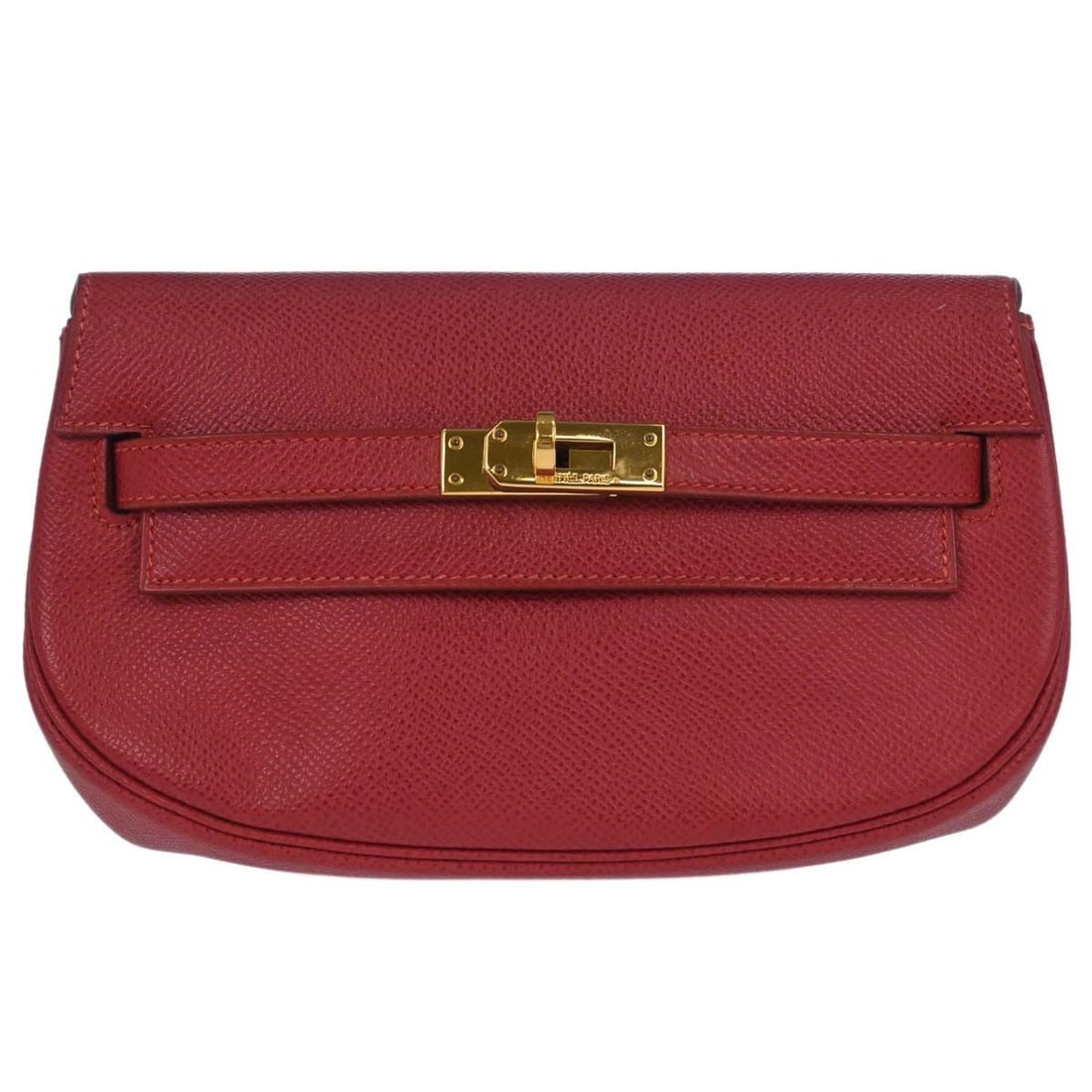 Hermes Courchevel Leather Clutch Bag Vermilion Small France: Hermes Courchevel Leather Clutch Bag Vermilion Small France Hermes Banana Kelly clutch bag in vermilion Courchevel leather. This small women's clutch is made in France and features a leather lining, l