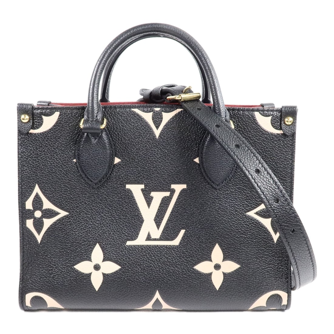Louis Vuitton Onthego PM M45659 Monogram Empreinte 2way Shoulder Bag: Louis Vuitton Onthego PM M45659 Monogram Empreinte 2way Shoulder Bag Louis Vuitton OnTheGo PM 2-way shoulder bag in Monogram Empreinte calfskin with a black and beige colorway. This women's bag featur