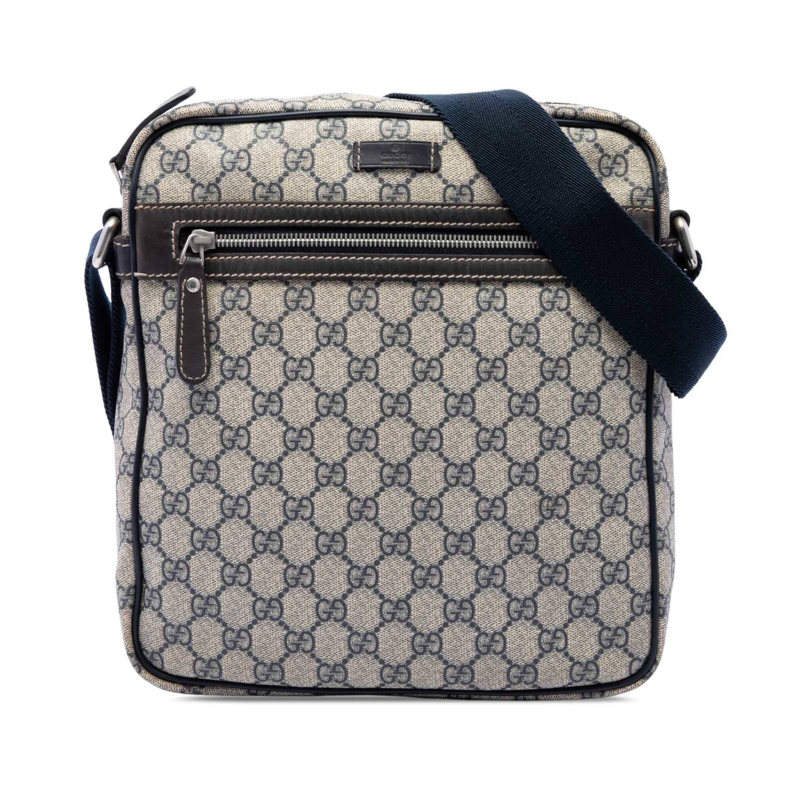Gucci GG Supreme Beige Coated Canvas Crossbody Bag: Gucci GG Supreme Beige Coated Canvas Crossbody Bag Gucci GG Supreme Crossbody bag in beige with a coated canvas body and leather trim. The design includes an adjustable flat strap, top zip closure, ex
