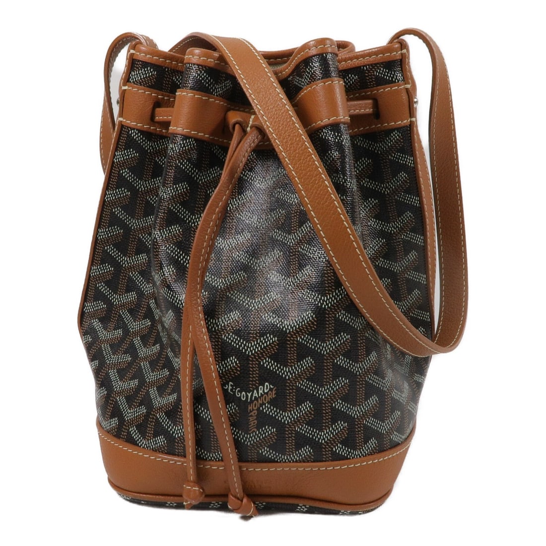 Goyard Petit Flot Bucket Shoulder Bag Brown Black Coated Canvas: Goyard Petit Flot Bucket Shoulder Bag Brown Black Coated Canvas Goyard Petit Flot bucket shoulder bag in brown and black PVC coated canvas. This women's shoulder bag is made in France and includes sto