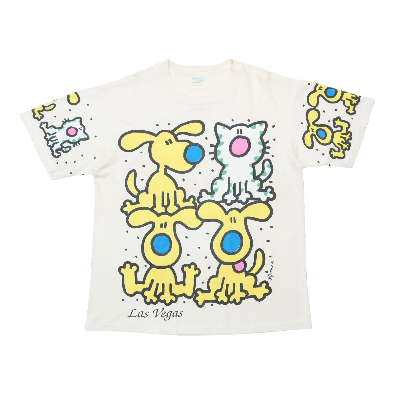Vintage 1990s White Cotton Shirt Las Vegas Dog Print (1 of 4)