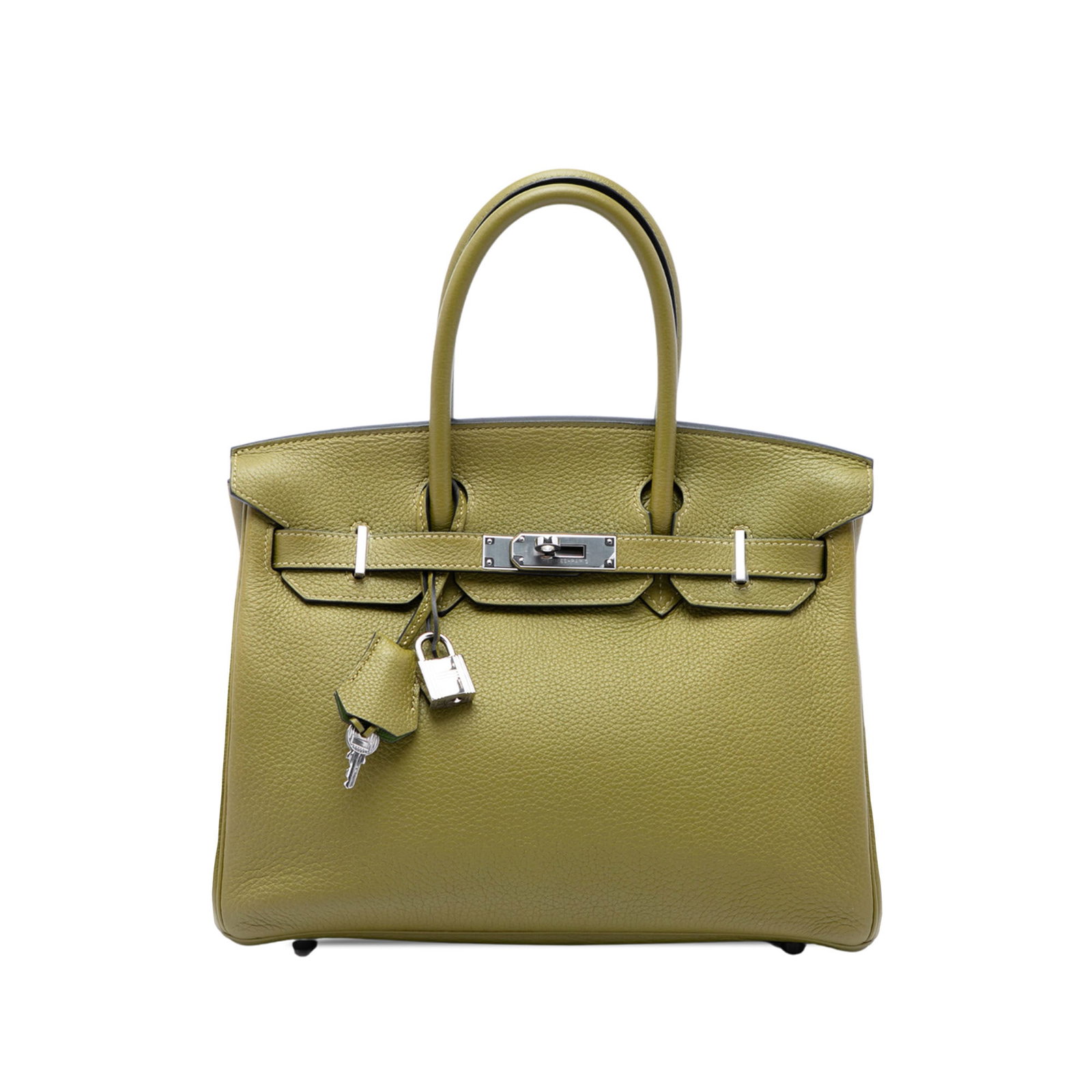 Hermes Birkin Retourne 30 Clemence Leather Handbag Green: Hermes Birkin Retourne 30 Clemence Leather Handbag Green Hermes Clemence Birkin Retourne 30 in Vert Chartreuse with a Clemence leather body, rolled leather handles, and the classic front flap with str