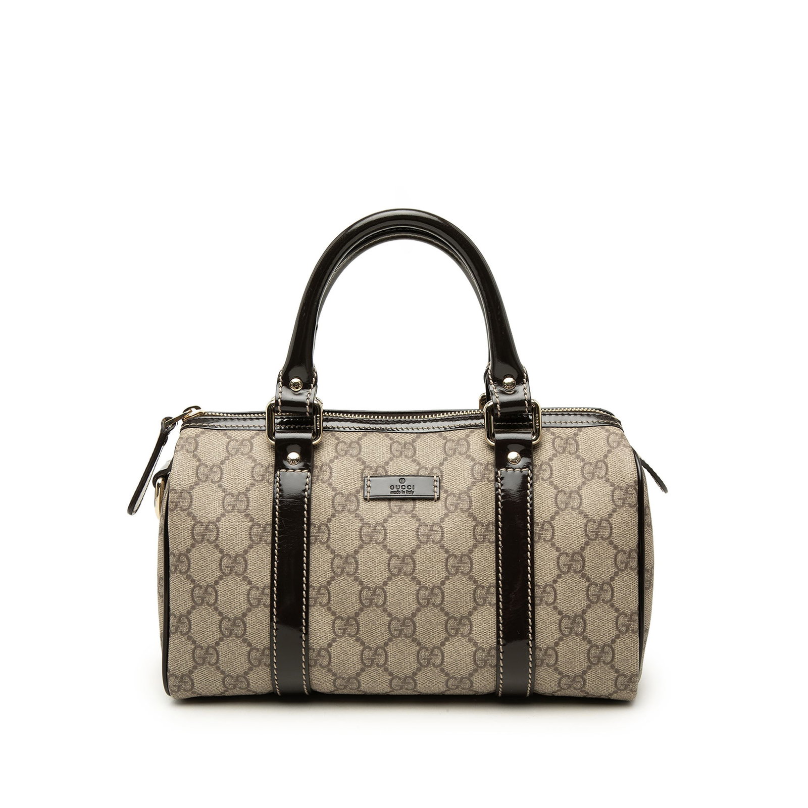 Gucci Joy Boston Small GG Supreme Handbag Beige: Gucci Joy Boston Small GG Supreme Handbag Beige This Gucci Small GG Supreme Joy Boston Bag is crafted with a coated canvas body and leather trim, finished with rolled leather handles, a top zip closur