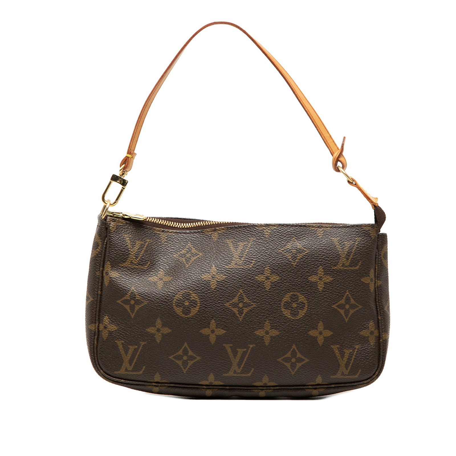 Louis Vuitton Pochette Accessoires Monogram Canvas Handbag: Louis Vuitton Pochette Accessoires Monogram Canvas Handbag Louis Vuitton Monogram Pochette Accessoires crafted in monogram canvas with a flat vachetta leather handle and top zip closure. Made in Franc