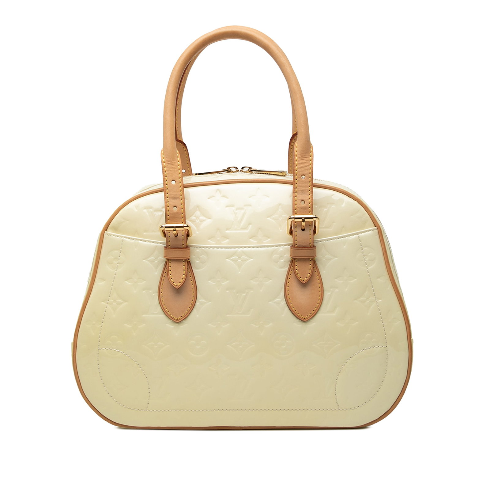 Louis Vuitton Summit Drive handbag in Monogram Vernis leather: Louis Vuitton Summit Drive handbag in Monogram Vernis leather Louis Vuitton Monogram Vernis Summit Drive handbag crafted in white monogram vernis leather with rolled vachetta leather handles. The desi